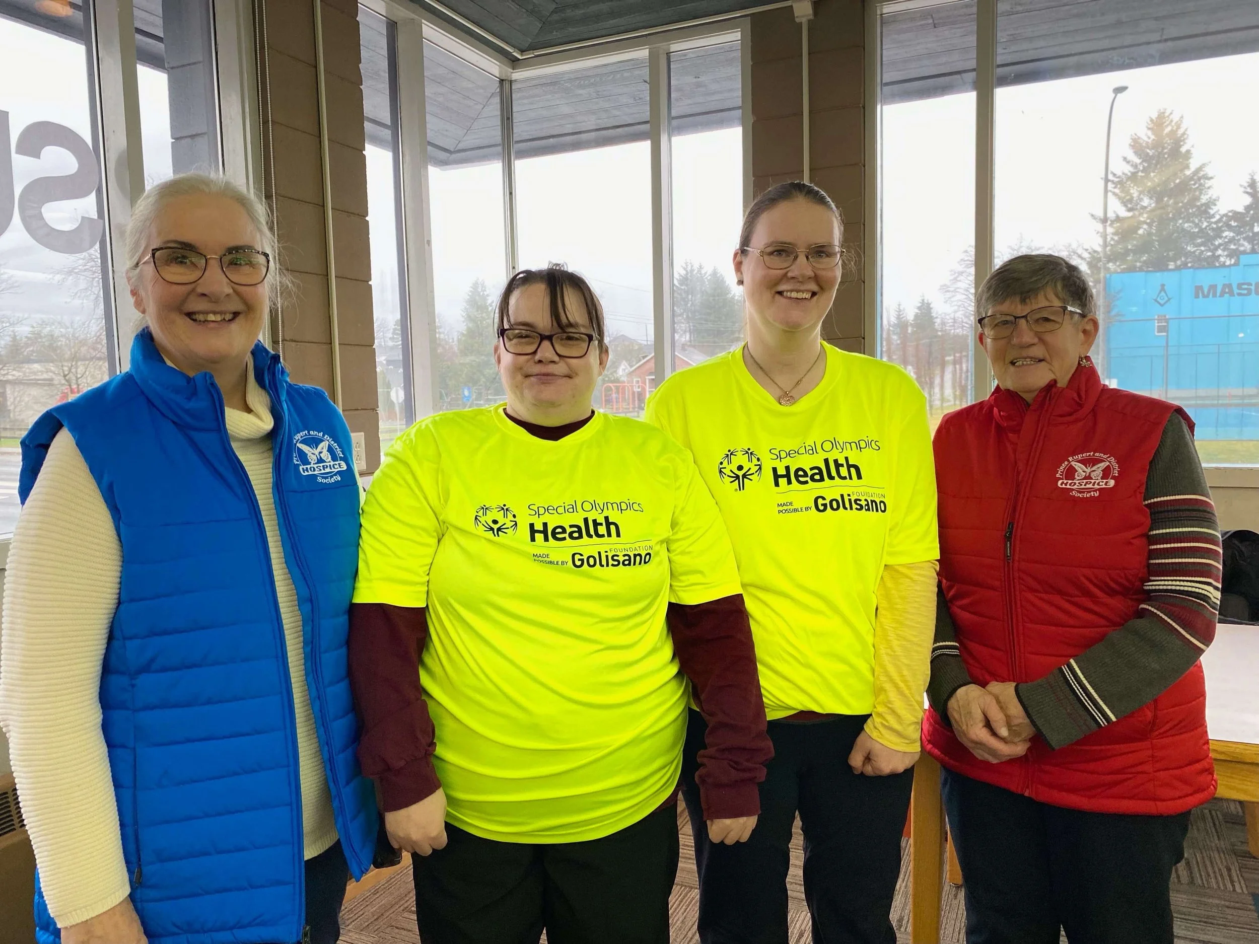 Attendees at the Enhanced Mobility Kit Launch, 28 November,2024. (L to R) Yvonne Tighe (Hospice Board), Stacy Whomes (Special Olympics), Michelle Kiesman (Special Olympics), Joan Yamamoto (Hospice Board)