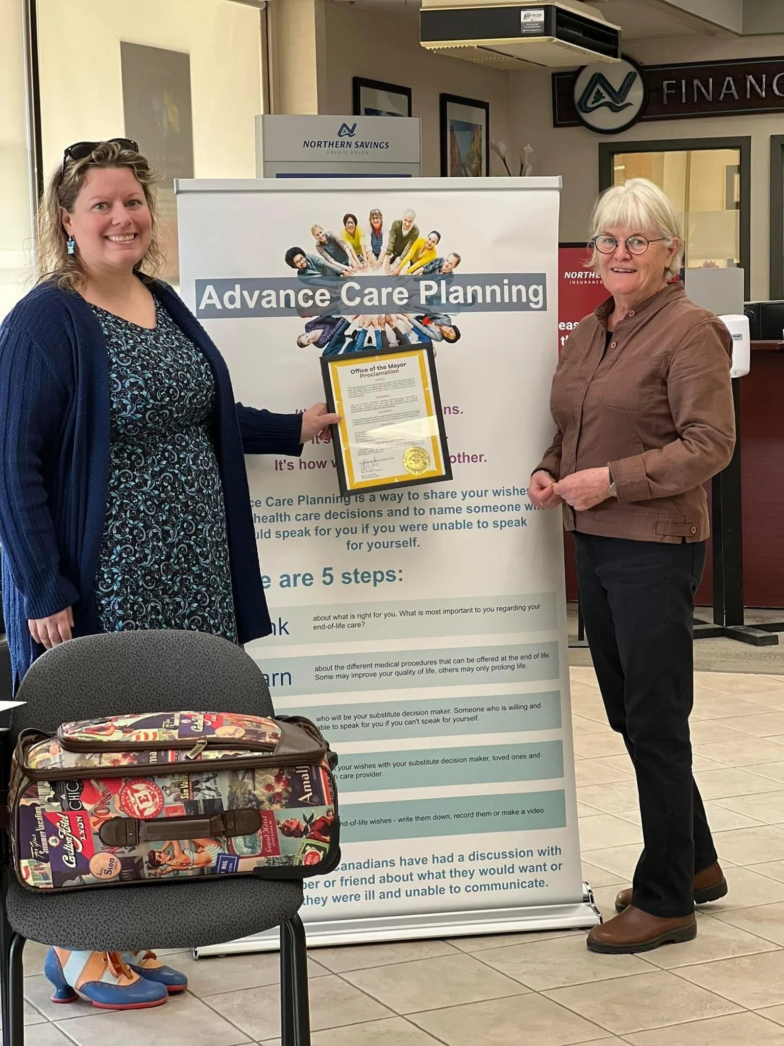 Councilor Teri Foster Carnegie with Susan Crowley celebrating the Advance Care Planning Day Proclamation by the City