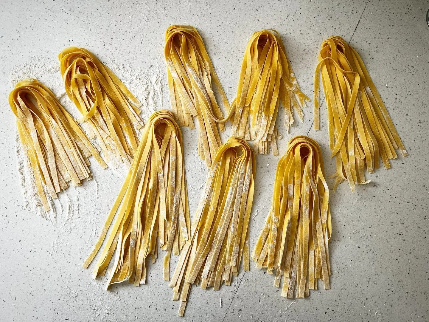 When you get farm fresh eggs, and a craving for fresh fettuccine, you do something about it. #pasta #cooking #flour #semolina
