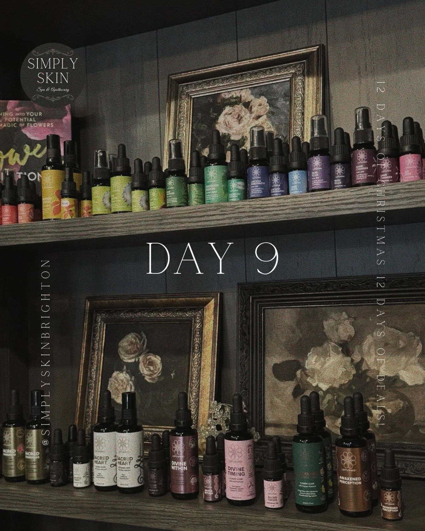 DAY 9 &mdash; Saturday, Dec 20
🌷 Flower Essence Magic (In-Boutique) Buy a Lotus Wei Flower Elixir + Anointing Oil &rarr; Receive a Free Aura Mist Gifts with intention and energetic beauty.