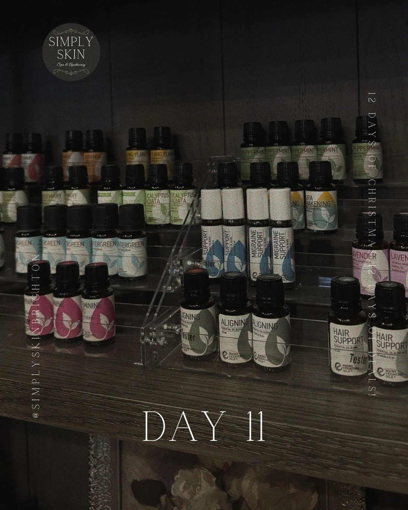 DAY 11 &mdash; Monday, Dec 22
🌸 Aromatic Escape (In-Spa) Free Essential Oil Upgrade with any service. Choose serenity, citrus zest, or grounding forest.