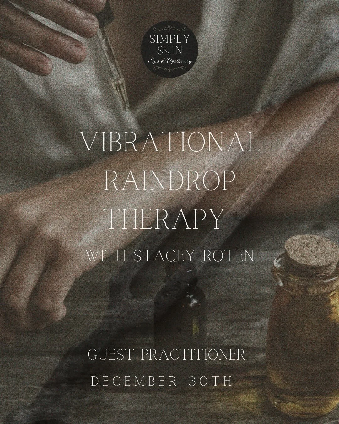 We have just three spots left!! 💧
Stacey Roten will be offering this beautiful reset on 12/30 to those of you wanting to release and cleanse before stepping into the new year. Space is limited so reserve your spot today!!!

Vibrational Raindrop Ther