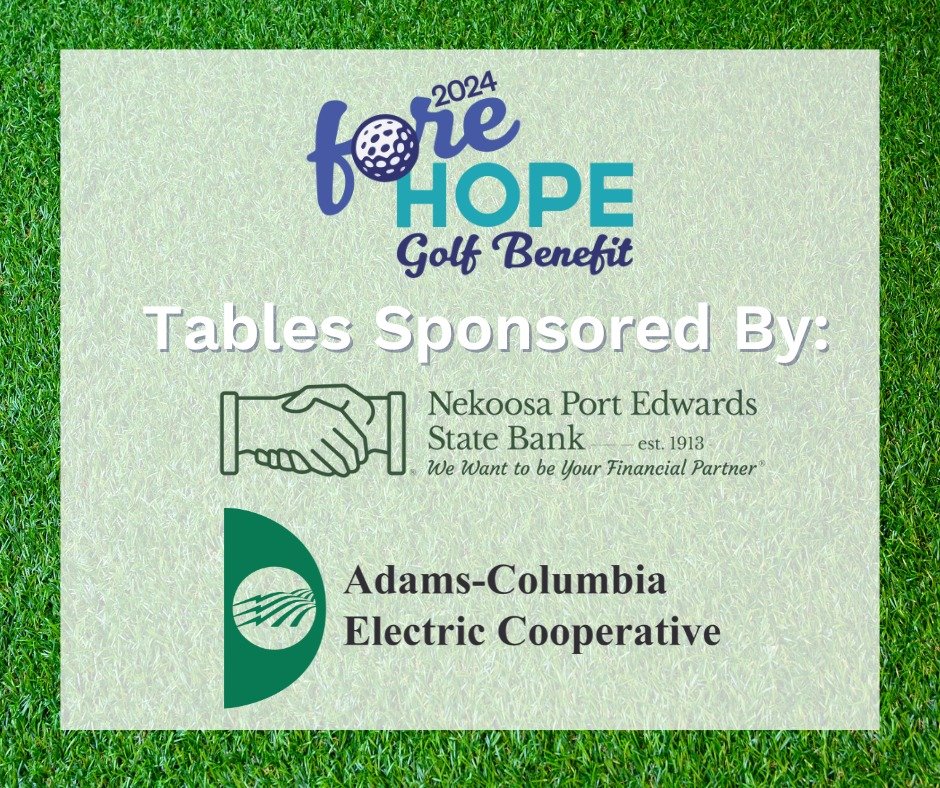 𝐓𝐇𝐀𝐍𝐊 𝐘𝐎𝐔 𝐒𝐎 𝐌𝐔𝐂𝐇 to our Table Sponsors for our upcoming 2024 Fore Hope Golf Benefit: @acecwi and Nekoosa Port Edwards State Bank! All proceeds from this benefit will go towards Opportunity for Hope, ODC's Outpatient Mental Health Clini