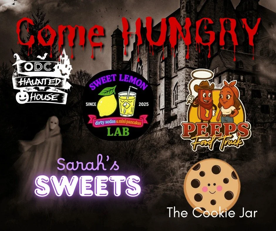 Our FREE Haunted House at ODC Wisconsin Rapids starts ๐ง๐๐๐ฆ ๐๐ฅ๐๐๐๐ฌ!  You can have some great food outside while you wait to for all of the FUN and FRIGHTS inside.  Enjoy Sarah's Sweets, Sweet Lemon Lab, The Cookie Jar and Peeps Food Truck ๐