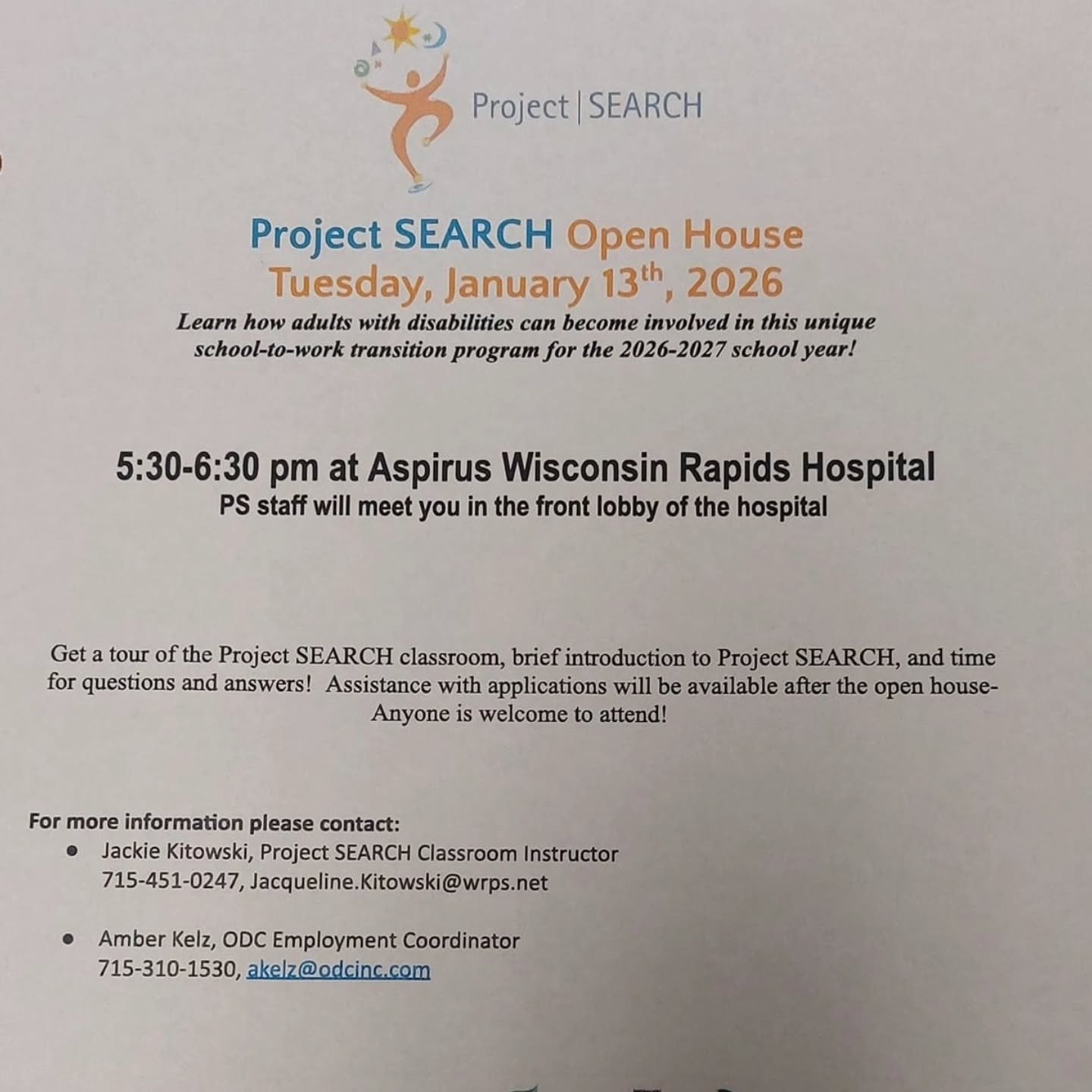 Are you or someone you know looking for an employment training program for young adults with disabilities? Come see what our Project SEARCH program is all about at the Project Search at Aspirus Wisconsin Rapids OPEN HOUSE on Tuesday, January 13th fro