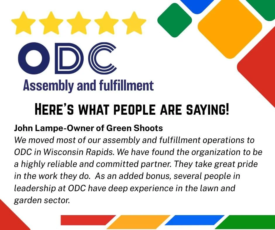 Thank you for the kind words!  We, too, are proud to partner with Green Shoots.
If your business is in need of assembly, fulfillment or warehouse services, reach out.  You can call Becky at 𝟳𝟭𝟱-𝟵𝟵𝟲-𝟭𝟳𝟬𝟵 for more information on the 𝗥𝗘𝗟𝗜?