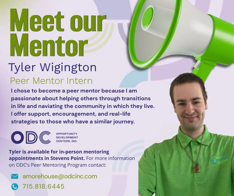 Meet one of our ODC Peer Mentors, 𝗧𝗬𝗟𝗘𝗥! He is passionate about helping others through life's transitions in a 𝗣𝗢𝗦𝗜𝗧𝗜𝗩𝗘, 𝗘𝗡𝗖𝗢𝗨𝗥𝗔𝗚𝗜𝗡𝗚 way! 
Peer mentoring connects individuals who have successfully navigated the challenges of l