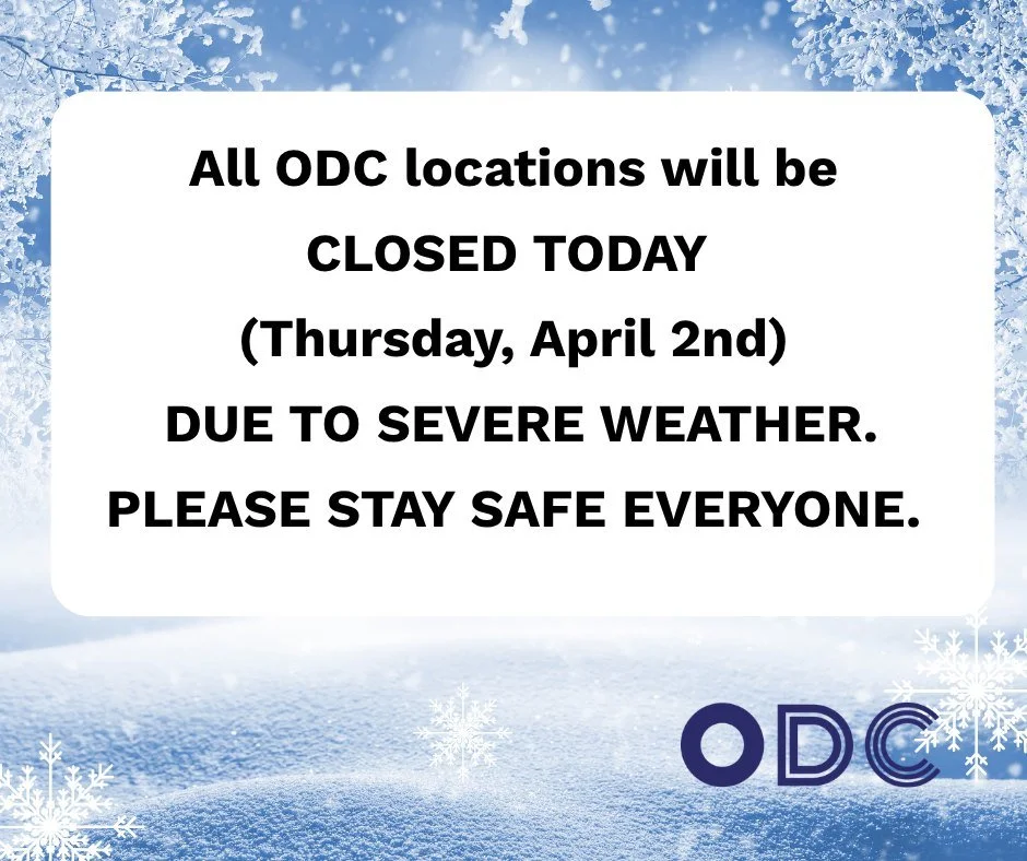 𝗔𝗟𝗟 𝗢𝗗𝗖 𝗟𝗢𝗖𝗔𝗧𝗜𝗢𝗡𝗦 𝗪𝗜𝗟𝗟 𝗕𝗘 𝗖𝗟𝗢𝗦𝗘𝗗 𝗧𝗢𝗗𝗔𝗬 (Thursday, April 2nd) due to severe weather. Please stay safe everyone.