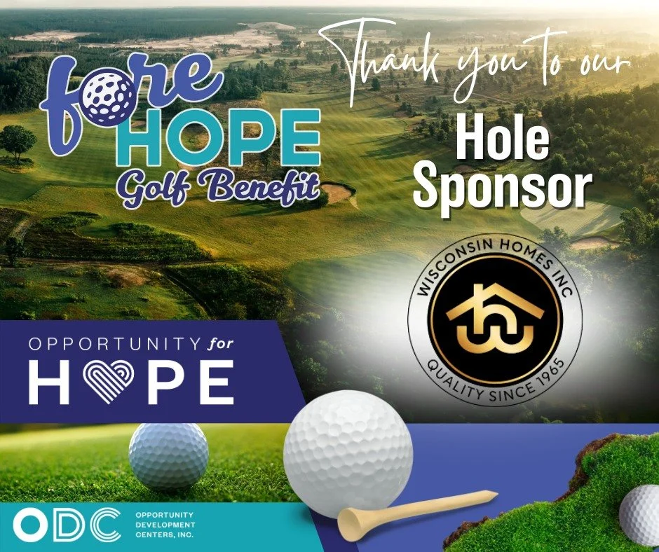 𝗢𝘂𝗿 𝗙𝗢𝗥𝗘 𝗛𝗢𝗣𝗘 𝗚𝗼𝗹𝗳 𝗕𝗲𝗻𝗲𝗳𝗶𝘁 at Sand Valley is coming up May 28th.  We want to take a moment to thank one of our HOLE SPONSORS, Wisconsin Homes Inc.  Because of their generous support, mental health services will be more accessibl