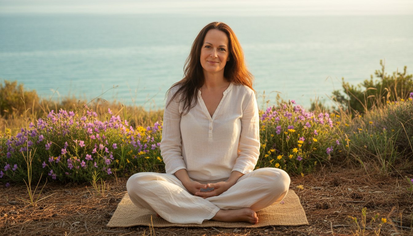 Founder of SoulBreathYoga sitting by the sea