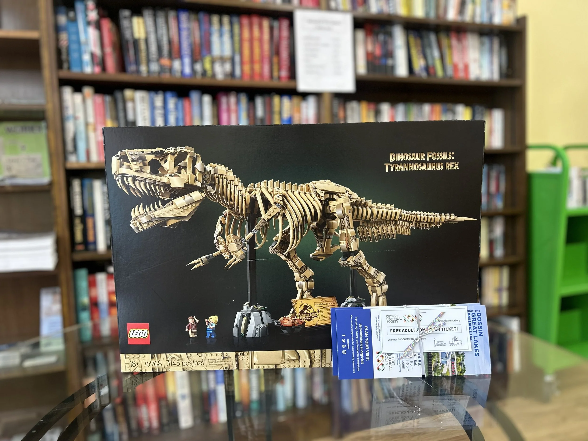 Teen & Adult Grand Prize includes Jurassic Park T. Rex Lego set and 4 tickets to the Detroit Historical Museum