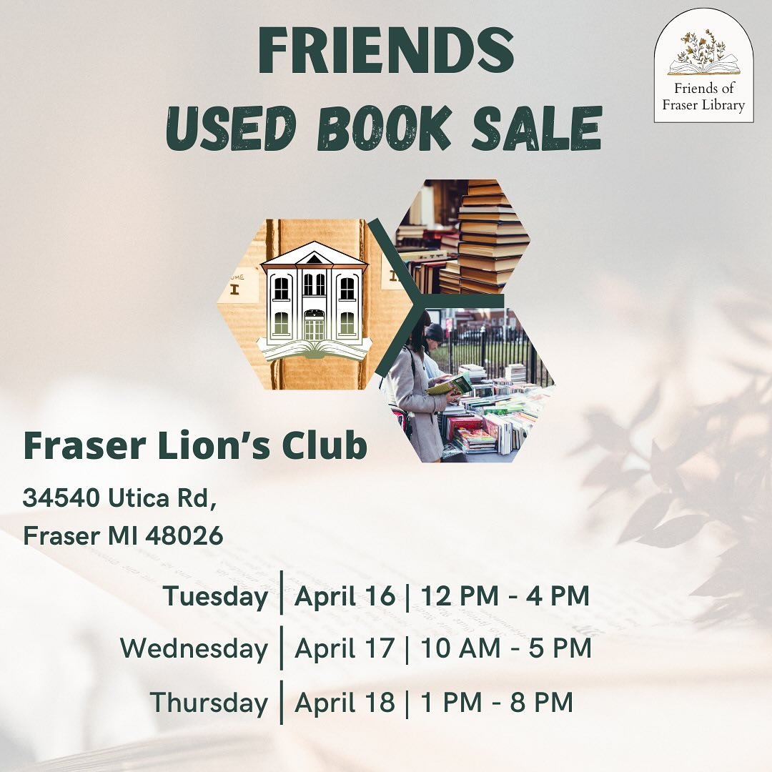 Be sure to save some time next week to stop by at the Friend Used Book Sale at Fraser Lion&rsquo;s Club! We have the dates and times listed above, and if you have any additional questions, please feel free to contact us! We can wait to see you at boo