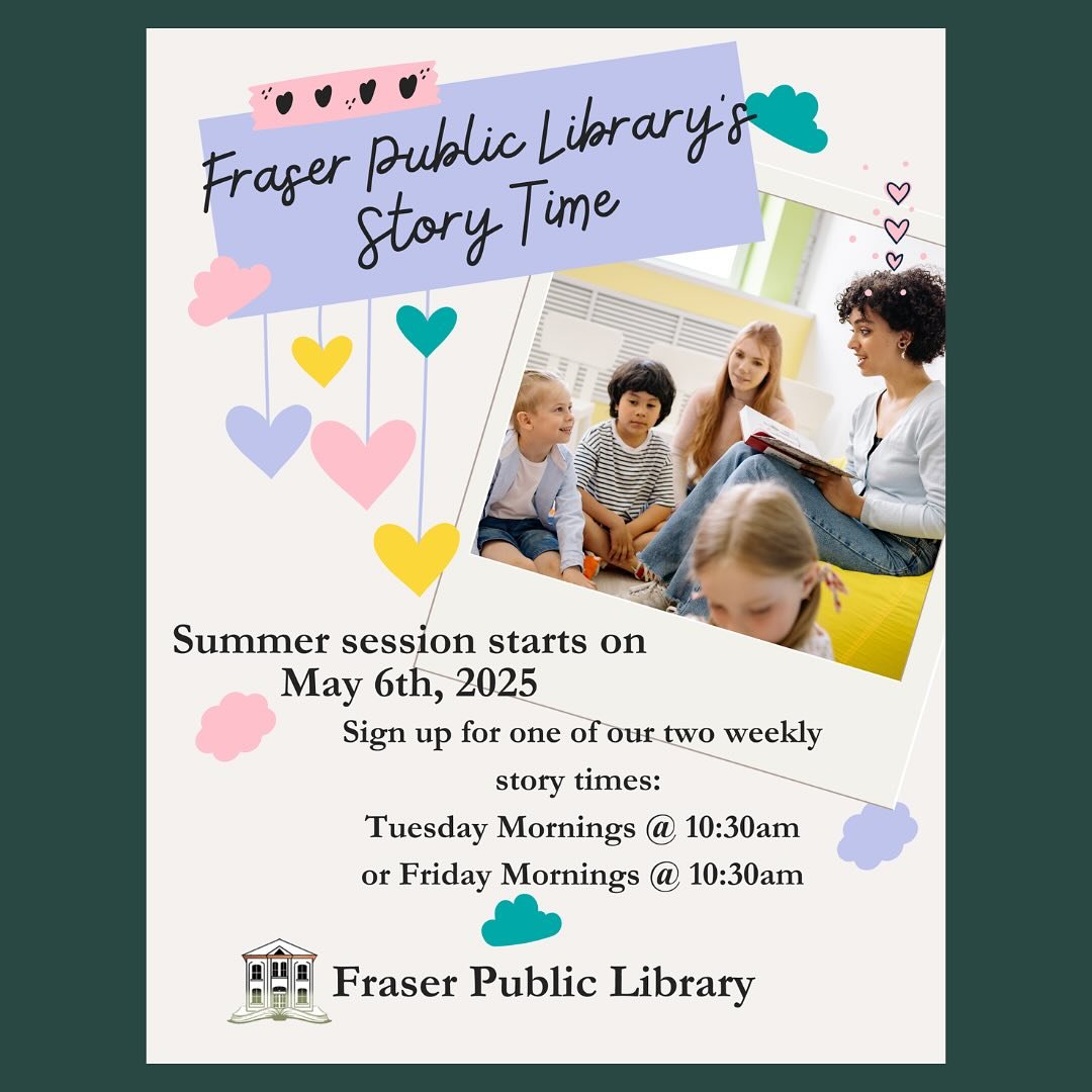 ☀️ Looking for a fun, air-conditioned activity to beat the heat?
Join us Tuesday, June 24 at 10:30 AM for Story Time at Fraser Public Library! 📚💖

Our summer Story Time sessions are held indoors &mdash; the perfect cozy spot to cool off while enjoy