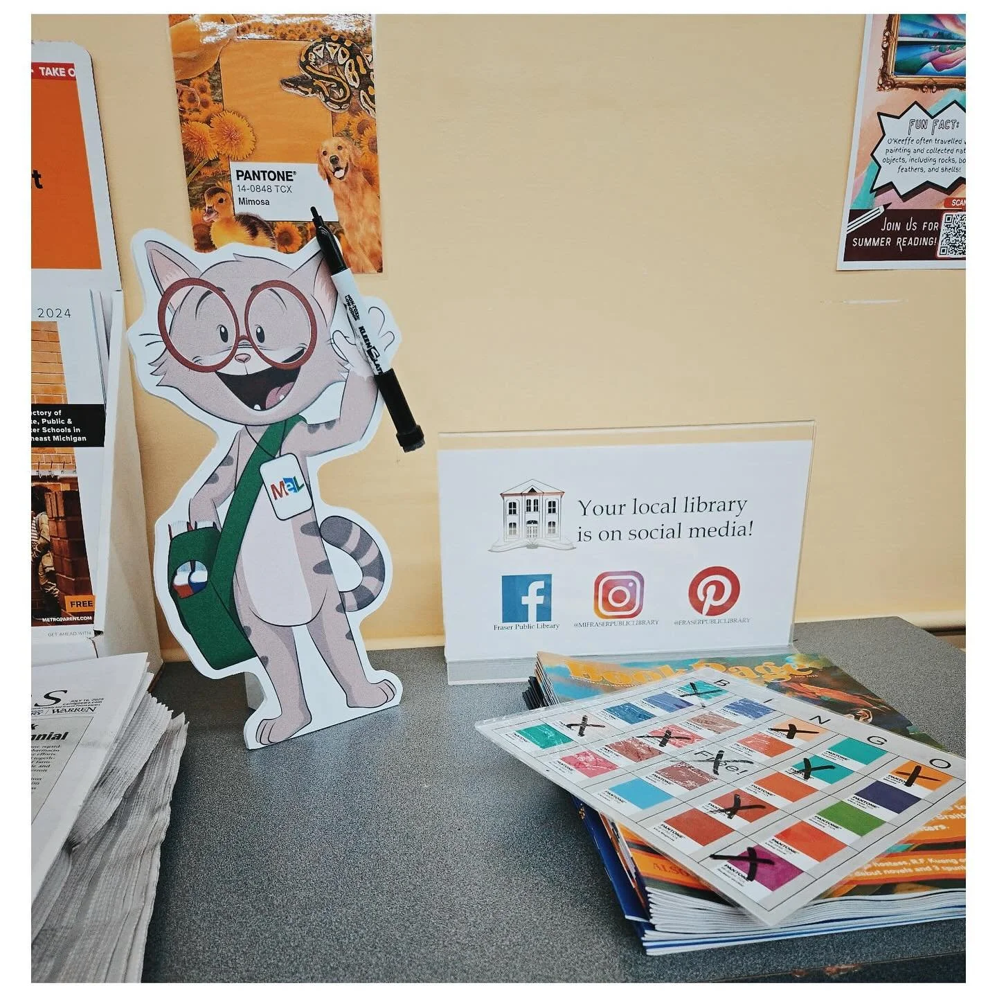🐾 Mittens had a few more adventures at Fraser Public Library &mdash; from exploring our Mini Art Display to lending a paw during playtime and helping out at the front desk! 🐱📚

Now it&rsquo;s time for Mittens to head off to the next destination as