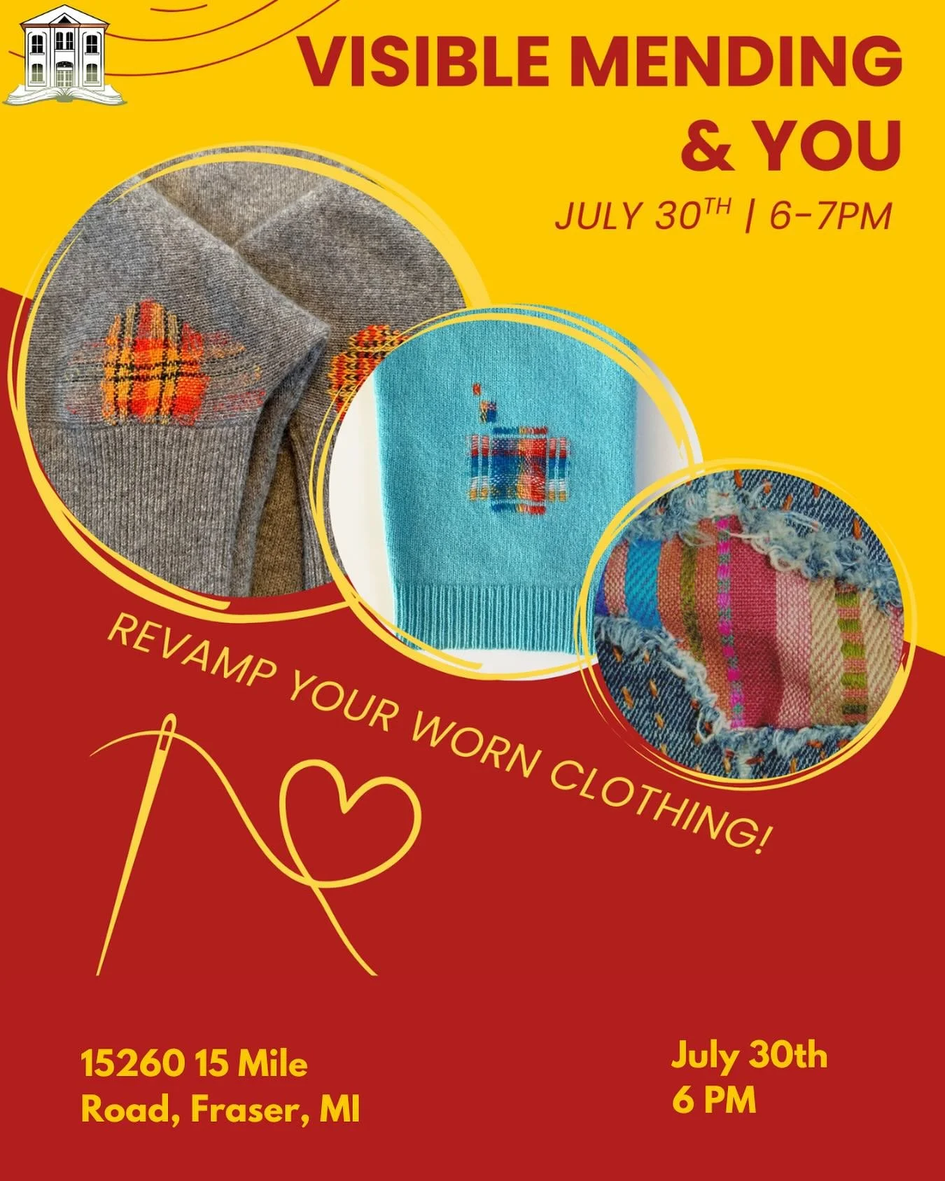 👕✨ Got a rip, hole, or stain in your favorite piece of clothing? Don&rsquo;t toss it&mdash;TRANSFORM it! Join us for Visible Mending &amp; You on July 30th from 6&ndash;7 PM and learn how to turn wear and tear into wearable art. 🎨🧵

Bring a garmen