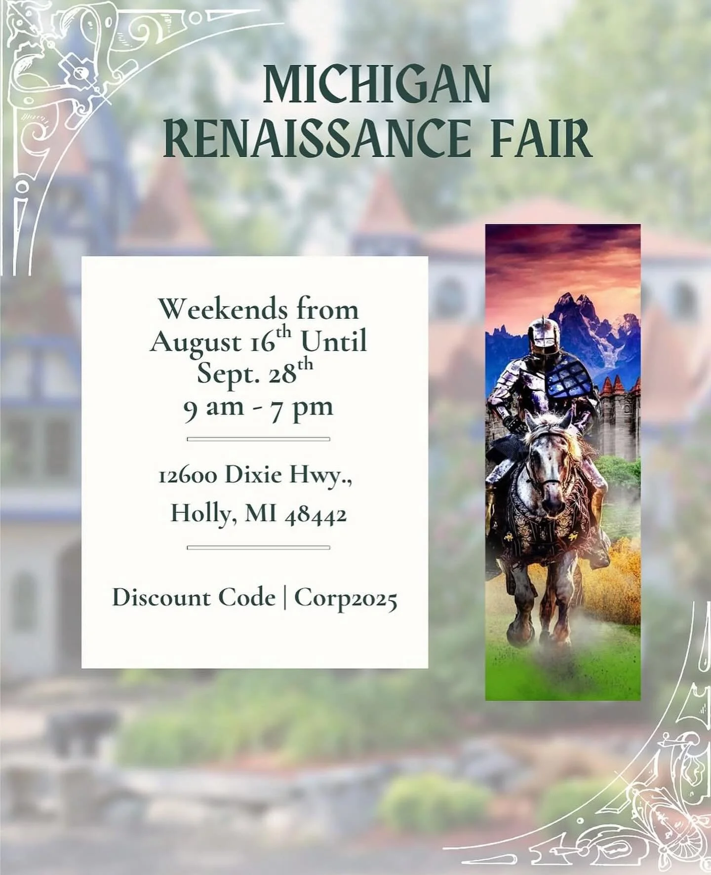 ⚔️🏰 Hear ye, hear ye! The Michigan Renaissance Festival is almost at an end &mdash; only a few weekends left to join the merriment before the gates close! 🍗🎶

✨ Weekends now through Sept. 28 in Holly, MI ✨
Show your library card and use discount c