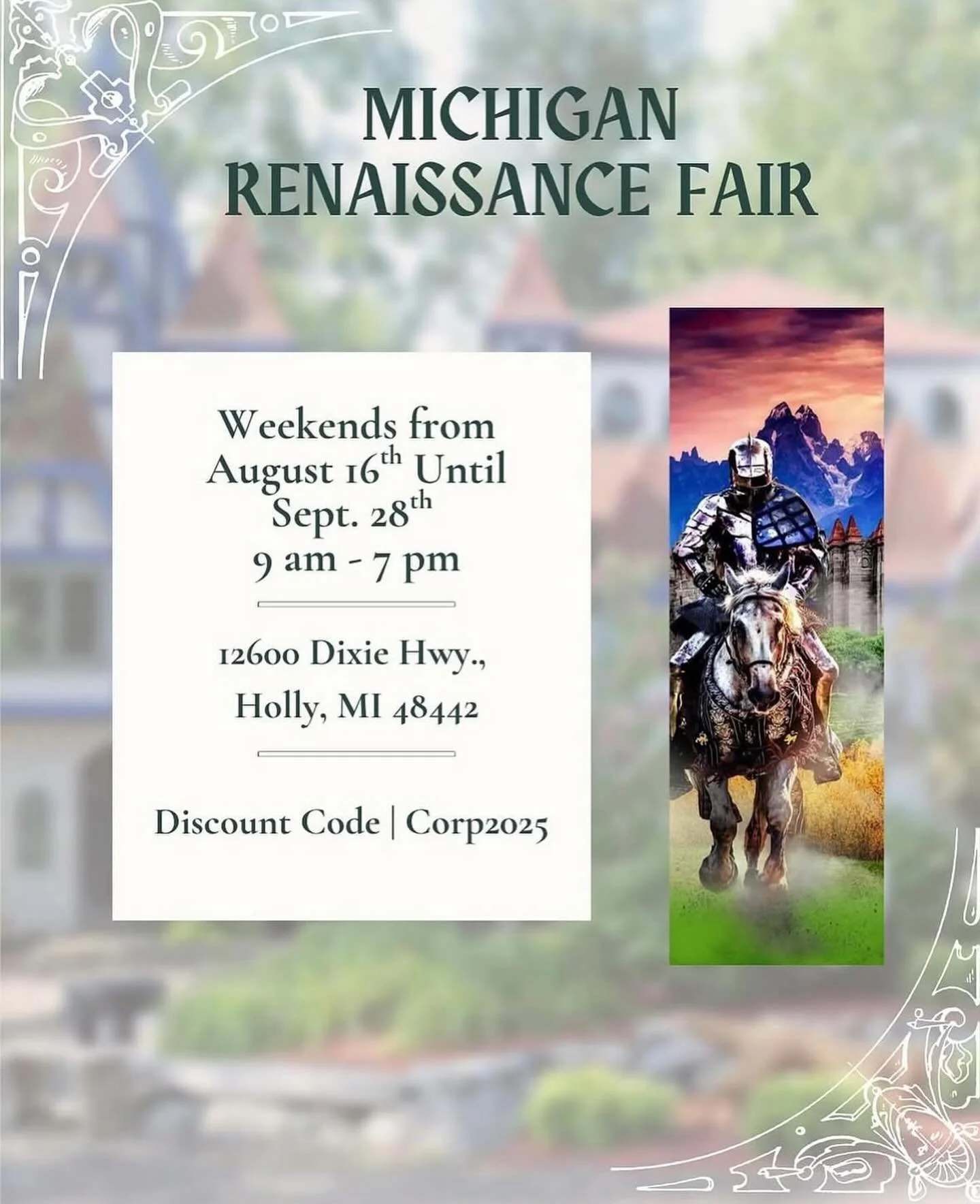 🦉 Huzzah, good patrons! 🦉
It&rsquo;s the FINAL weekend to revel at the Michigan Renaissance Festival before the gates close for the season! 🏰✨

📅 When: Weekends through Sept. 28
🕘 Time: 9 AM &ndash; 7 PM (Weekends Only)
📍 Where: 12600 Dixie Hwy