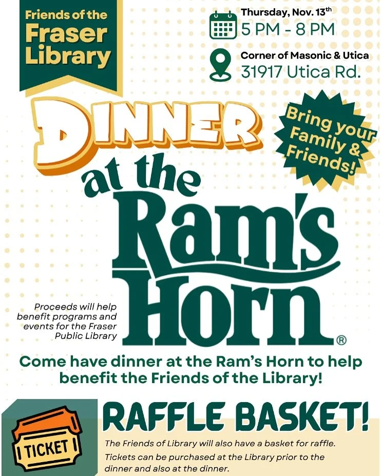🎉🎄The Friends of the Fraser Library are spreading some cozy vibes with their Holiday Raffle Basket(s) and Dinner at the Ram&rsquo;s Horn! Stop by Fraser Public Library to grab your tickets - just $1 for 1 or $5 for 6 - and check out the amazing pri