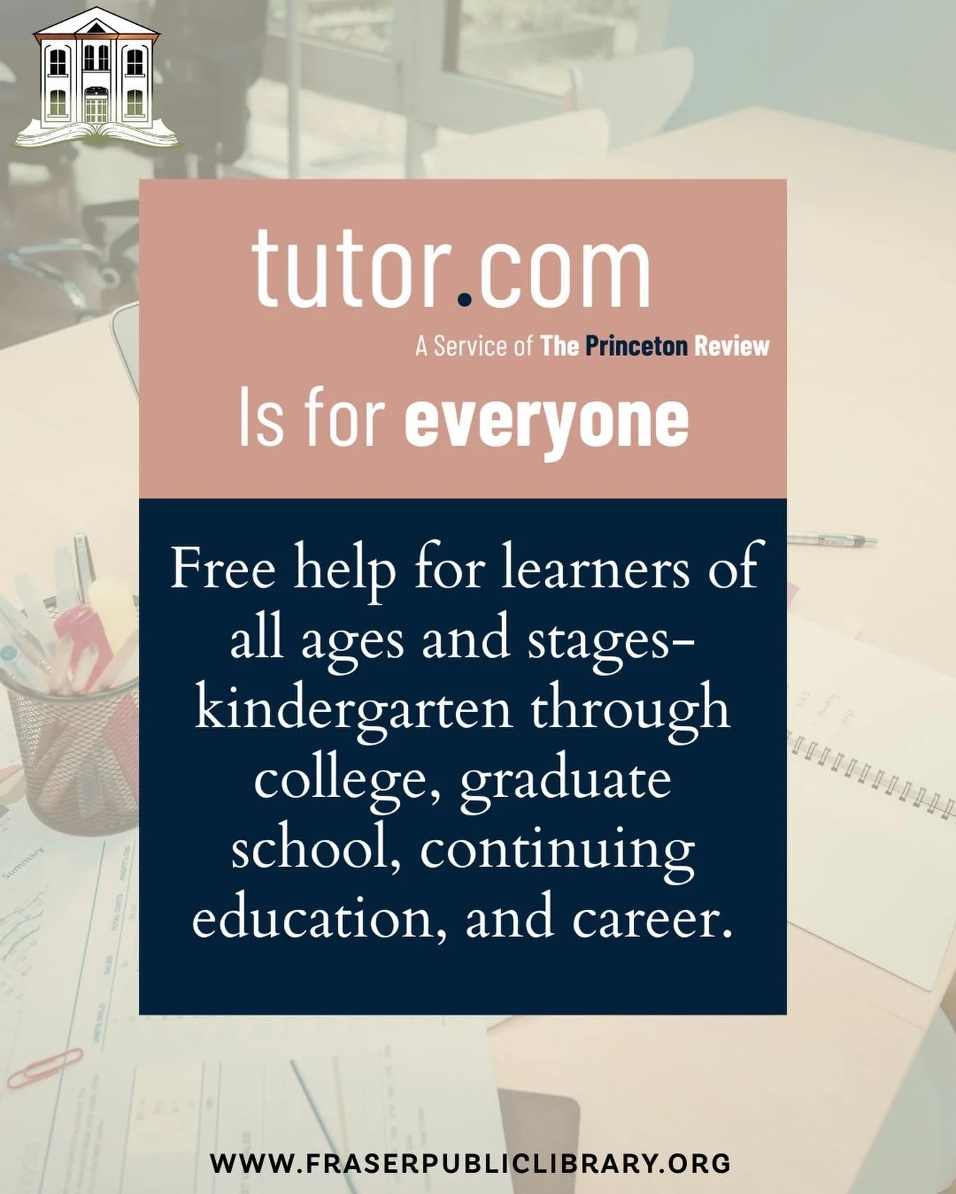 📚✨ Learning support for EVERY stage of life!

Need homework help, career guidance, or a boost in your studies? 💻 Tutor.com offers FREE live tutoring, writing help, test prep, and more - for learners from kindergarten to career.

🌟 Available anytim