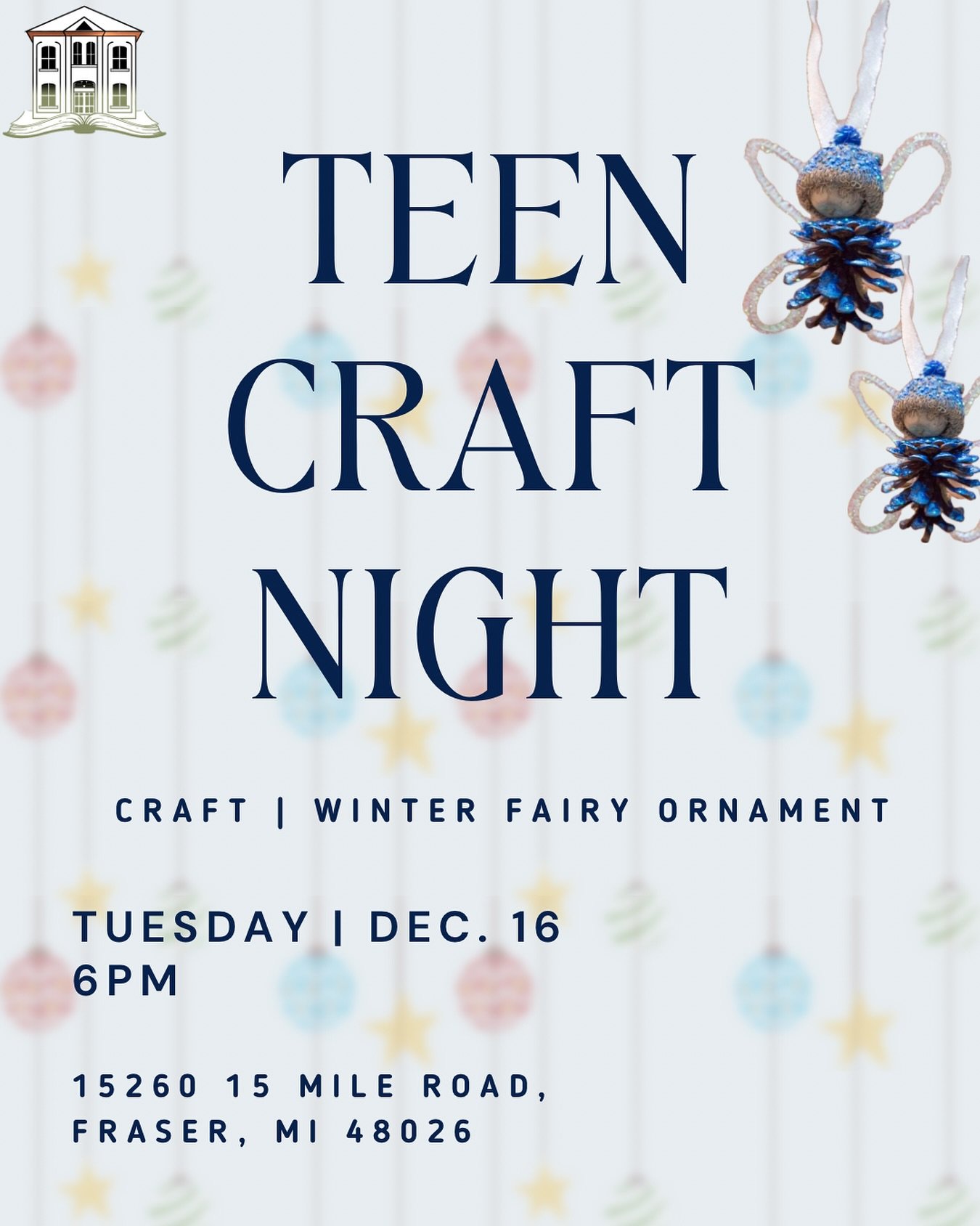 Ready to chill and create? Our Teen Craft Night is back!

Join us this month to make beautiful Winter Fairy Ornaments! 🧚&zwj;♀️

It&rsquo;s the best way to relax, hang out with friends, and start the holiday crafting season.

#TeenCraft #FairyOrname