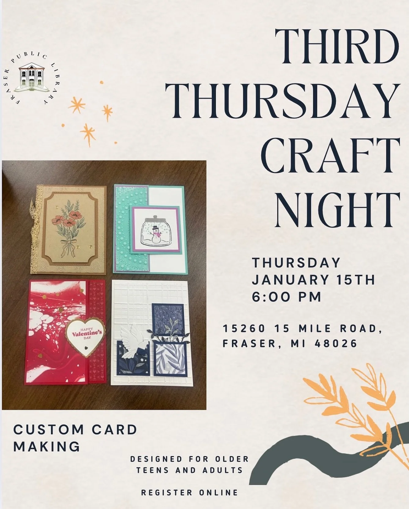 🎨 New year, new crafts! ✂️

Looking for a way to explore your creative side? Our Third Thursday Craft Night is the perfect place to relax and learn a new skill. For 2026, we&rsquo;re switching things up with new types of crafts and guided experience