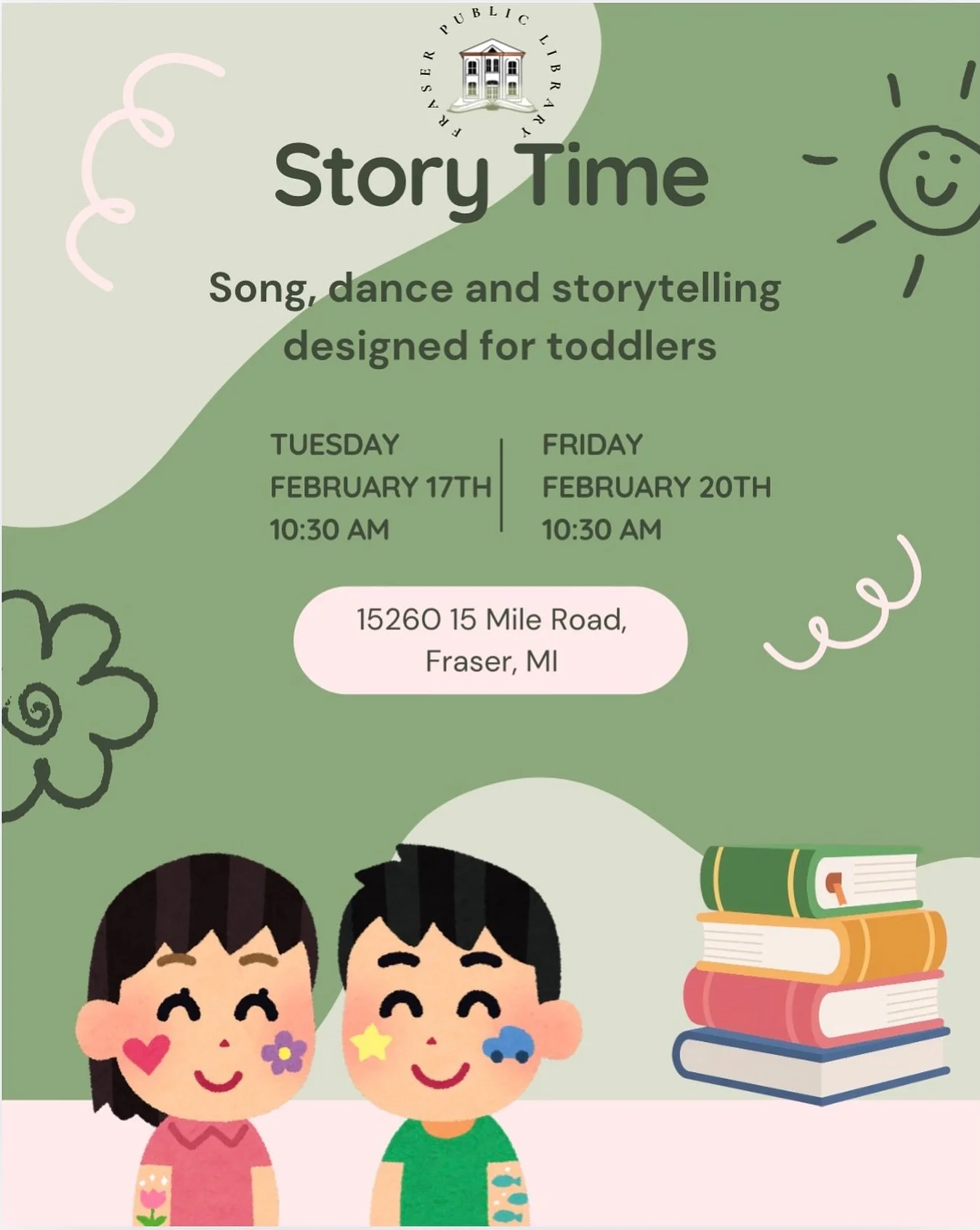 Did you know that singing, rhyming, and reading aloud are the building blocks for a lifetime of learning? Join us for Storytime at Fraser Public Library where we turn early literacy into a total blast!

We&rsquo;ll be exploring our favorite books, pr