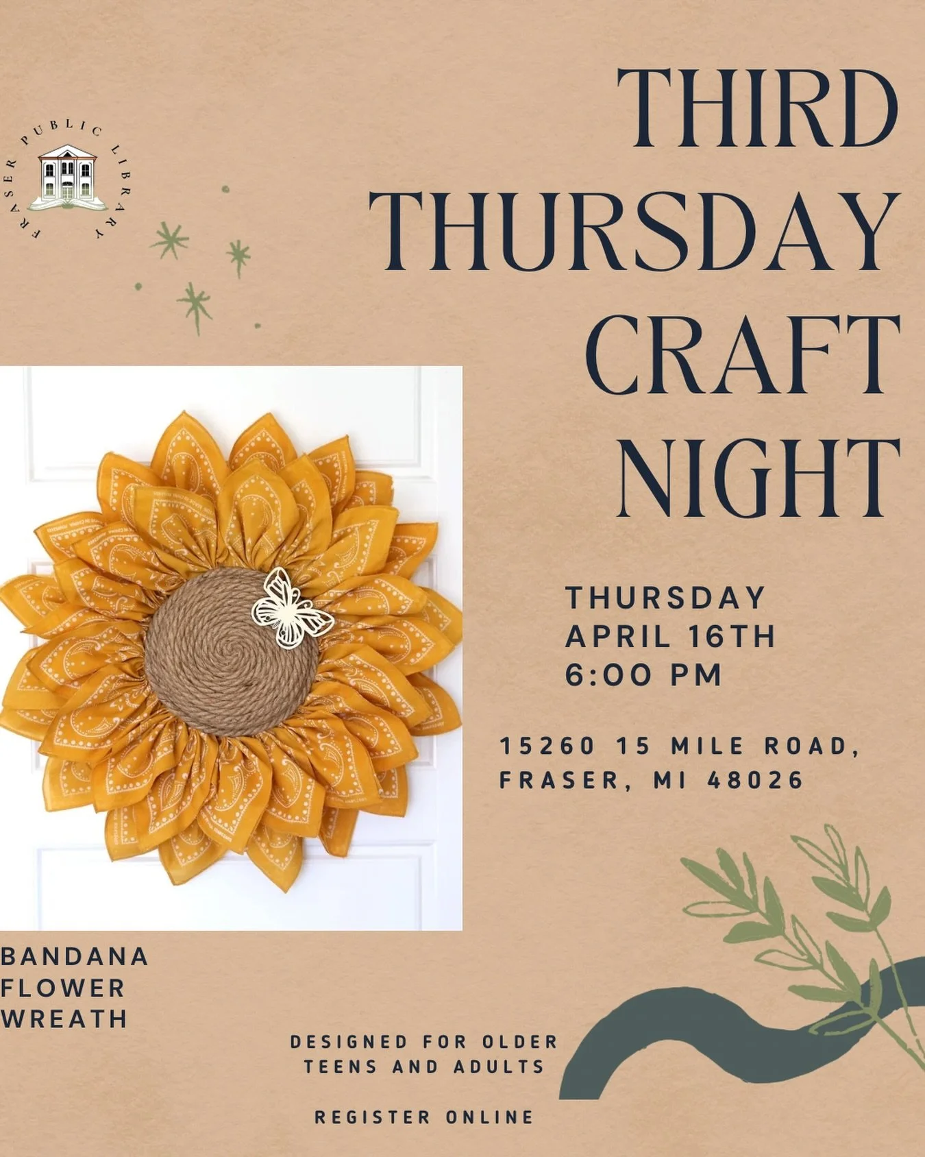 Join us for Third Thursday Craft Night, our fun filled creative evenings designed for adults and older teens. Each month we&rsquo;ll guide you through a new craft experience, helping you explore your creative side in a relaxed, welcoming atmosphere. 
