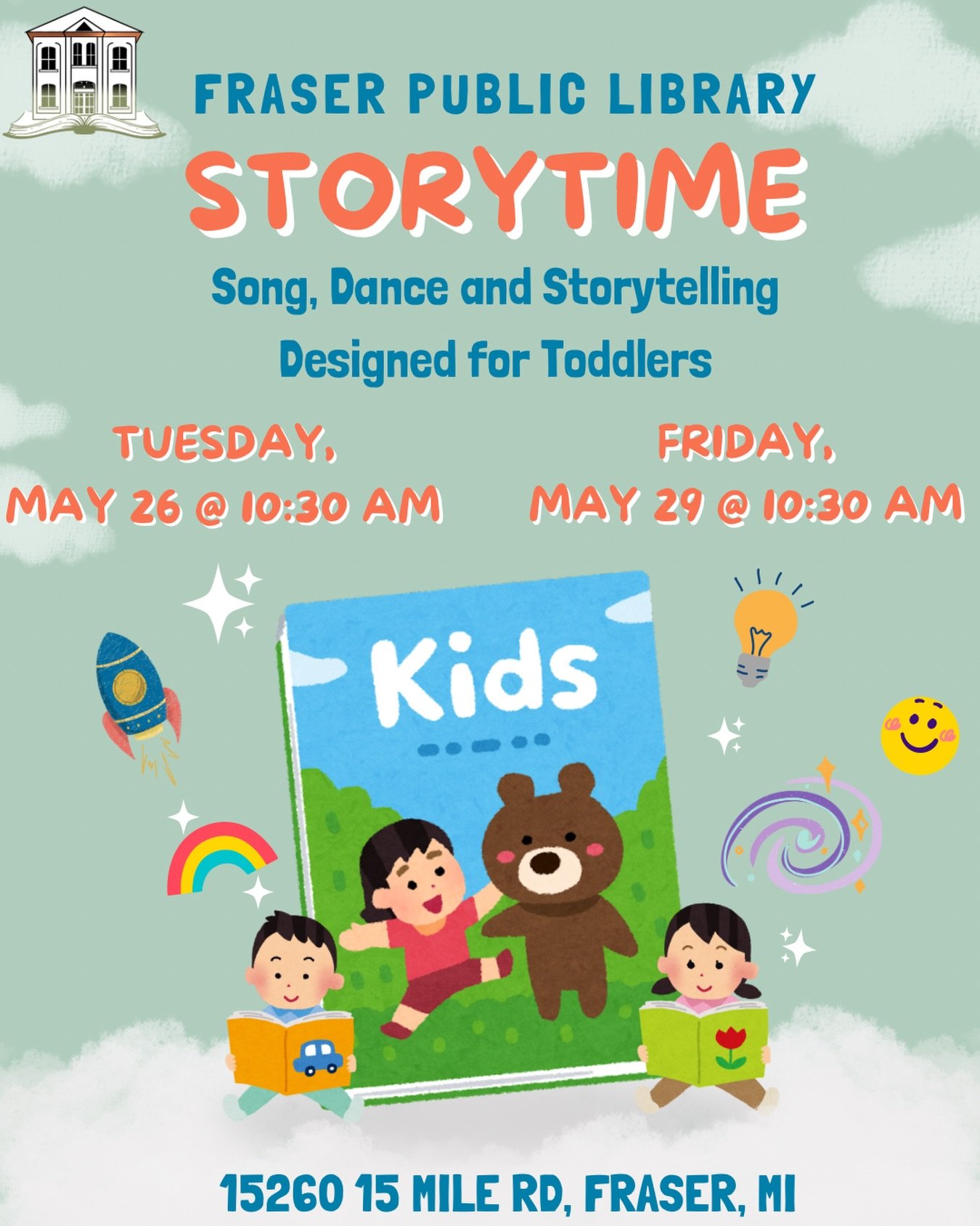 🎵 Bounce. Sing. Read. Repeat. 📚
That&rsquo;s the Summer Storytime beat with Miss Kristen!
Join us every Tuesday and Friday morning this summer for stories, songs, and alphabet fun. Perfect for little ones who love to move and groove while they lear