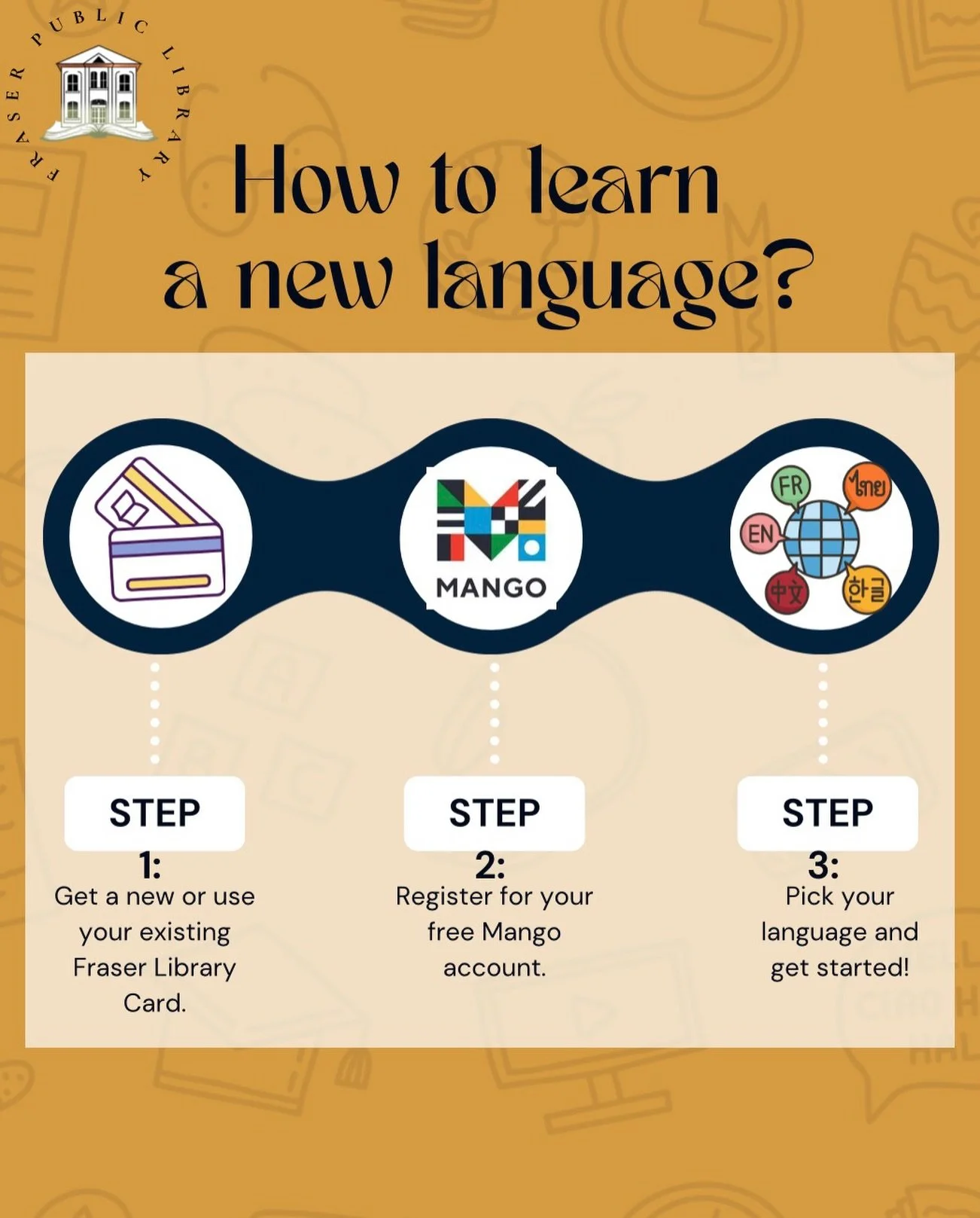 Did you know your library card is a passport? 

Beyond books and movies, your card gives you access to Mango Languages, one of the best language learning tools out there! 

Whether you&rsquo;re brushing up on Spanish before a trip or diving into Japa