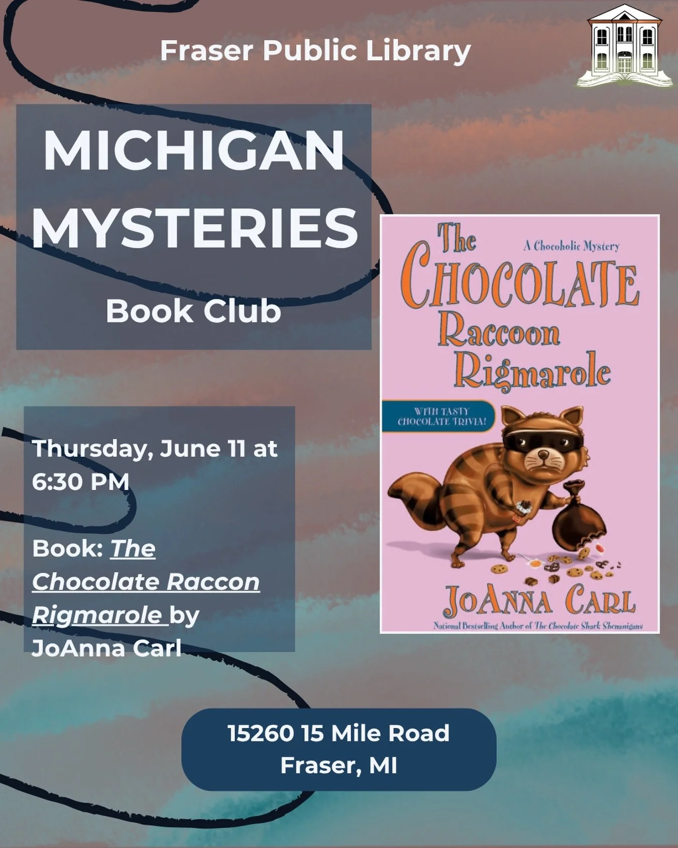 Calling all armchair detectives! 🕵️&zwj;♂️✨ This year, our book club is diving into mysteries set right here in Michigan!

This month, we&rsquo;re reading The Chocolate Raccoon Rigmarole by JoAnna Carl. It&rsquo;s a cozy mystery featuring a resort t