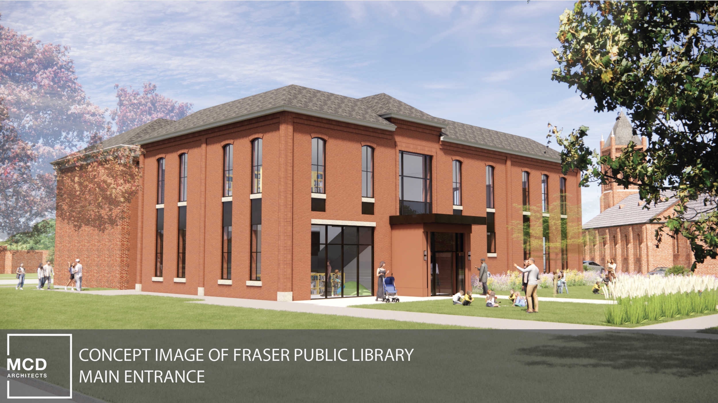 Architect rendering of the renovated Fraser Public Library