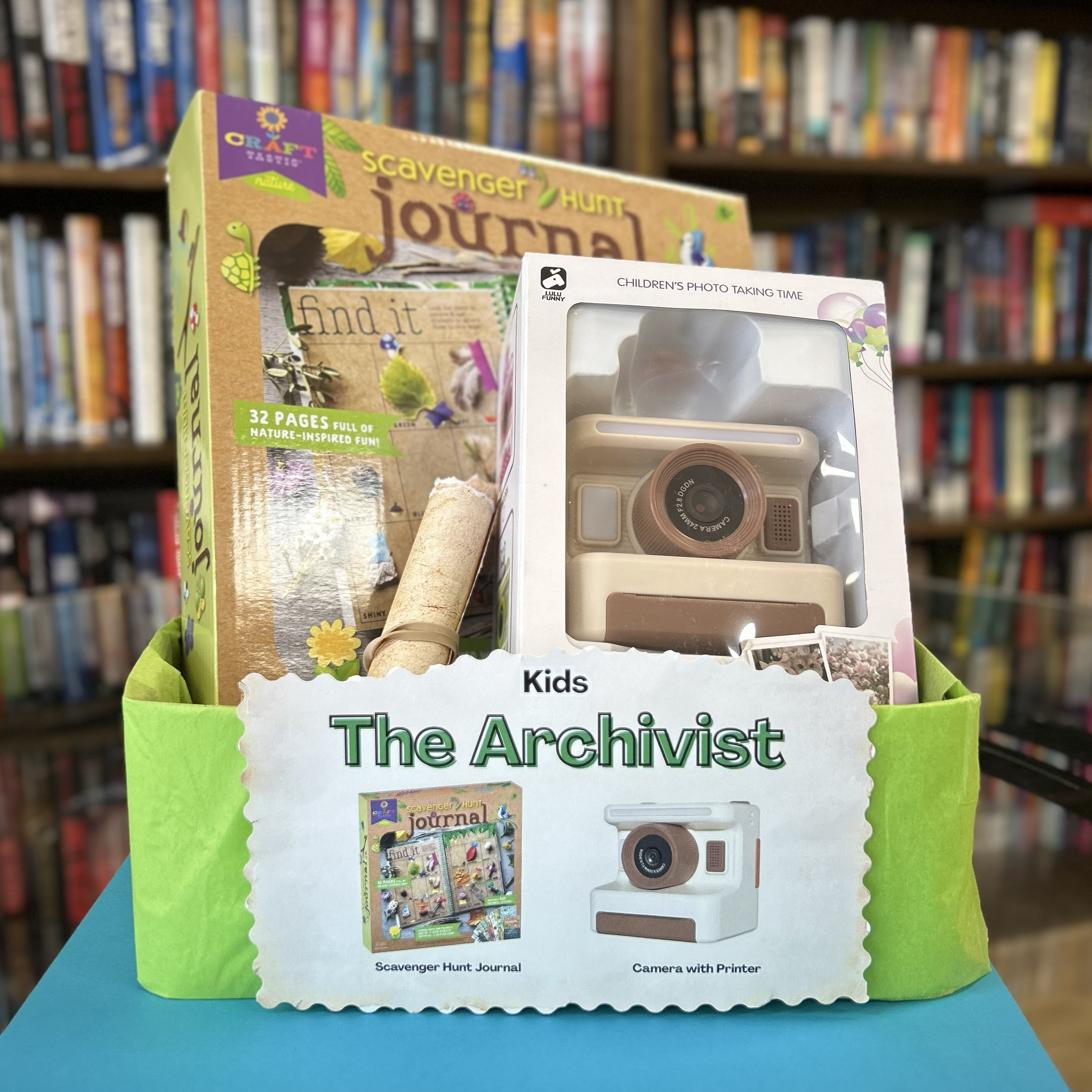 Kid Archivist bundle includes camera with printer, a scavenger hunt journal, and nature exploration kit