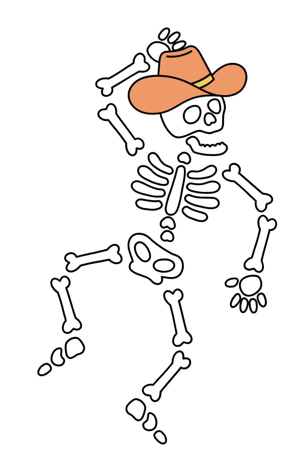 Skeleton wearing a cowboy hat