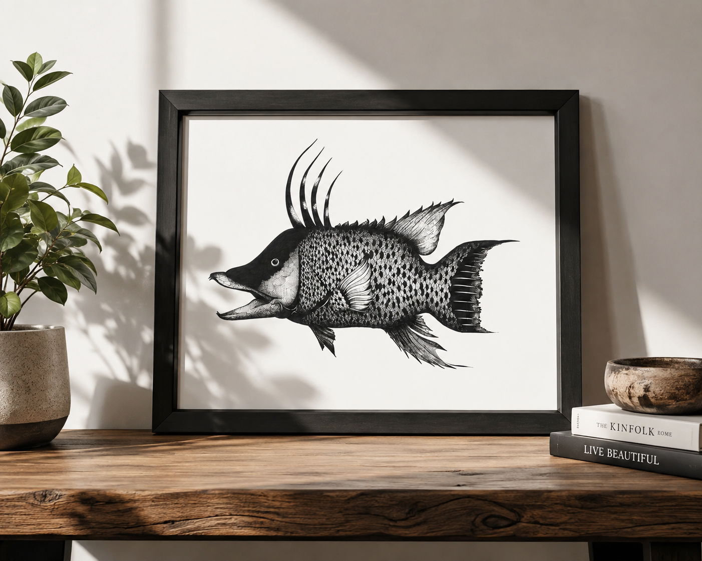Hogfish art print by Javier Corrales featuring a colorful Florida reef fish illustrated in a contemporary coastal style.