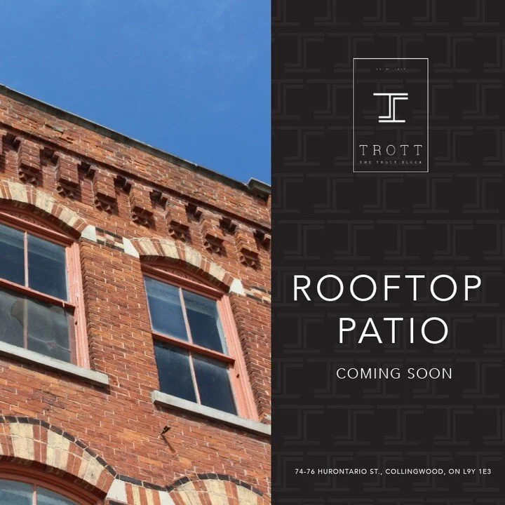 Did you know The Trott Block offers one of the most stunning views of Downtown Collingwood?! 👀⁠
⁠
Our one-of-a-kind rooftop patio offers 360 views of our historic downtown and South Georgian Bay! 🌅⁠
⁠
Get in touch via our website or email to book a