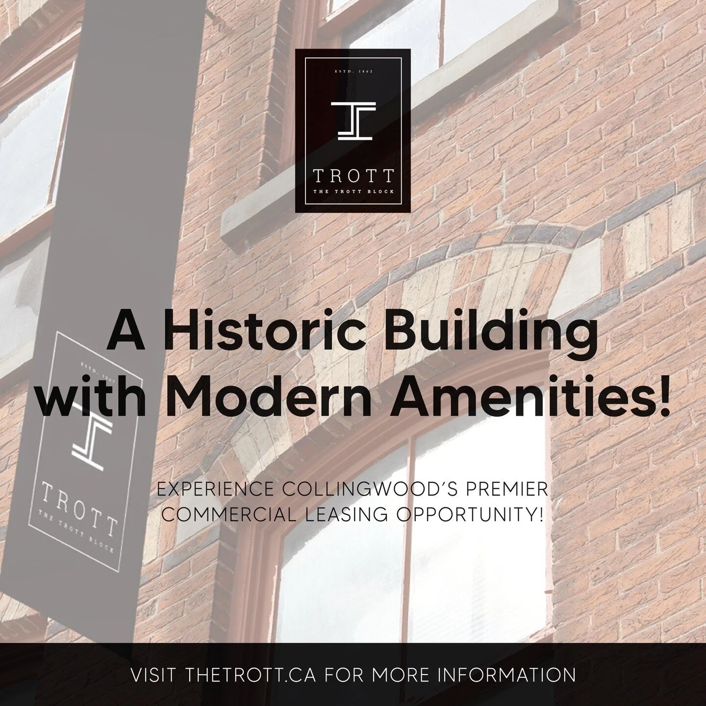 Lease a suite today! ⁠
⁠
Soak up the 360-degree views of Collingwood, historical details, and a private tenant gym at The Trott!⁠
⁠
The premier commercial environment offers units ranging from private to large offices, event spaces, and street-access