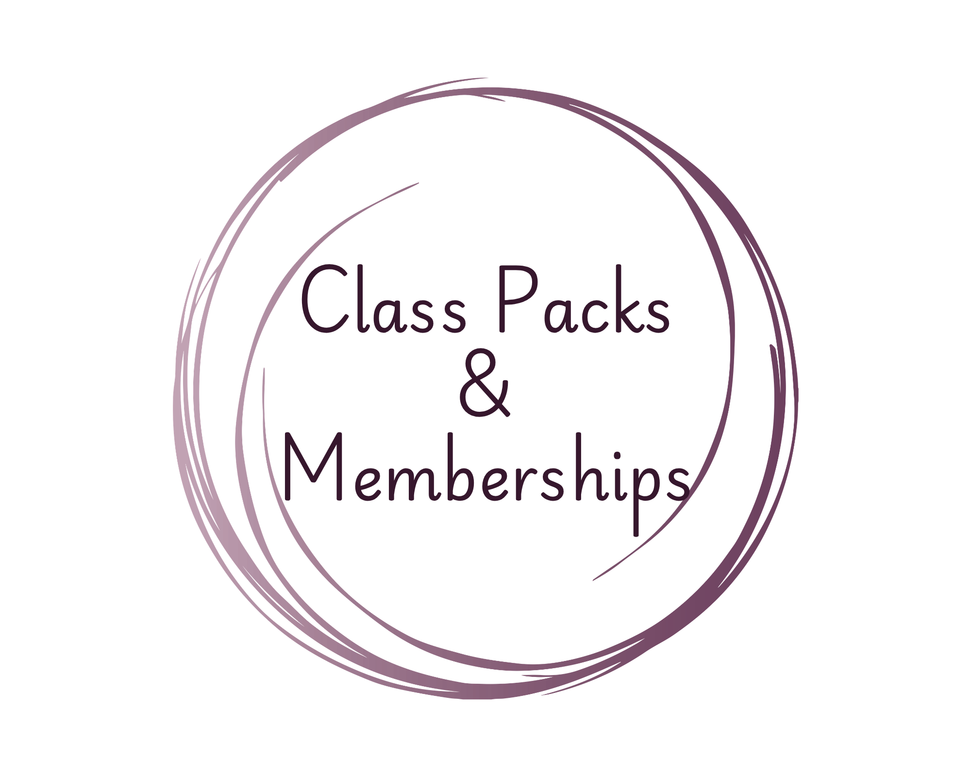 Circular design with the words "Class Packs & Memberships" in the center, surrounded by overlapping rings.