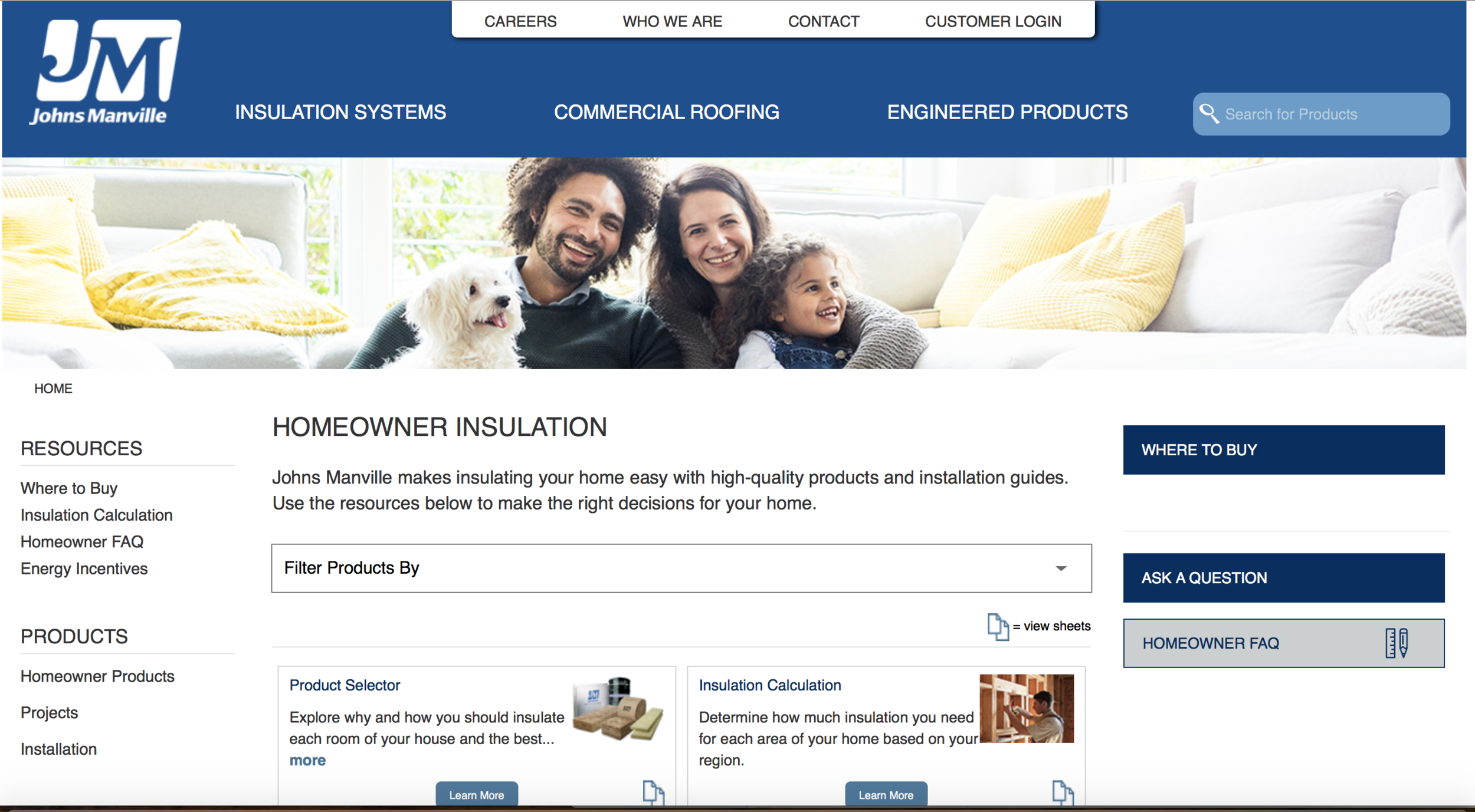 AEM (Adobe Experience Manager) - Content Management System: The Homeowner landing page is designed using components by the marketing manager to help the average homeowner select the best insulation for their project.