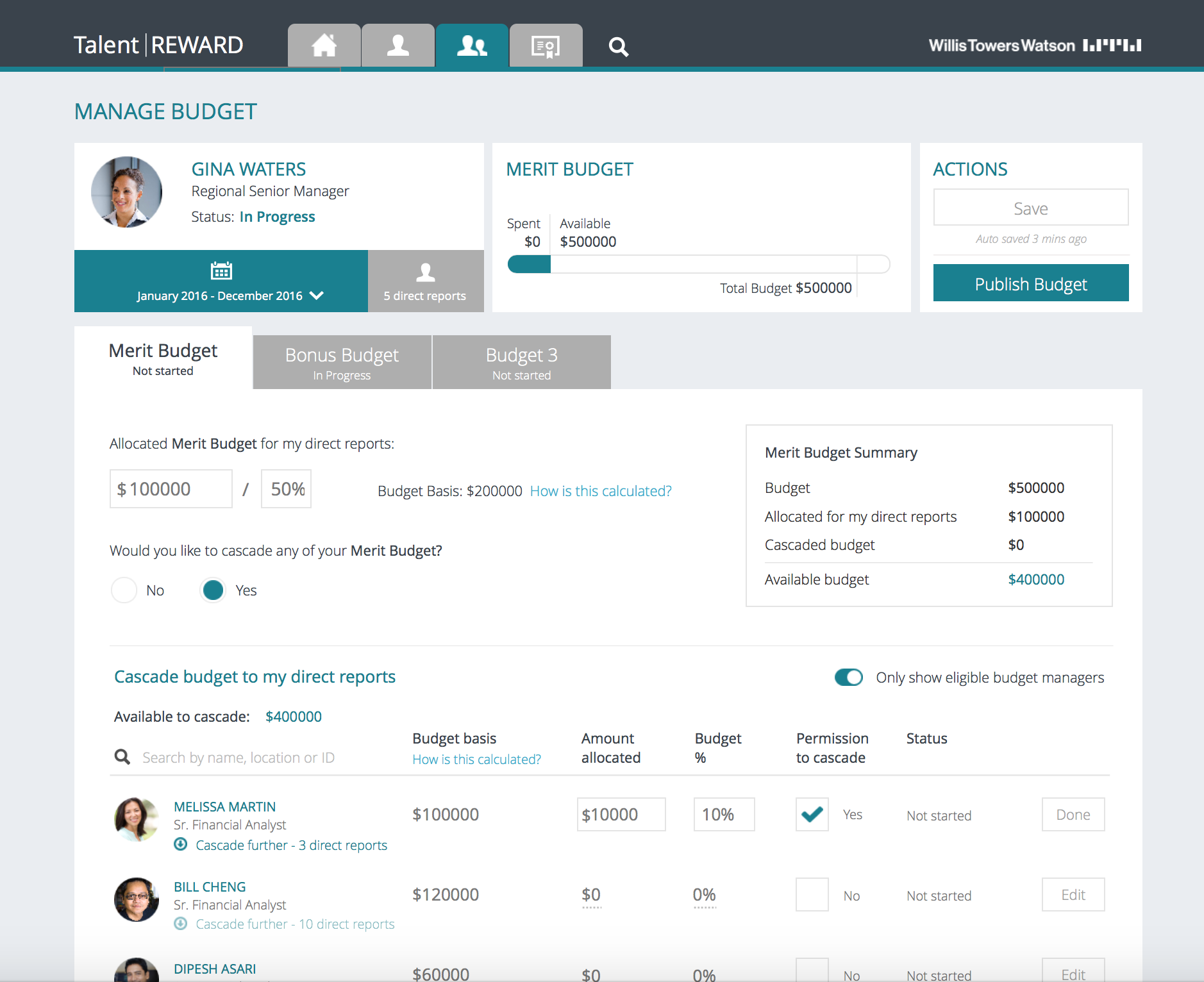 The Budget planning module: This new module enabled organizations to “Cascade” a budget down to teams in different departments.