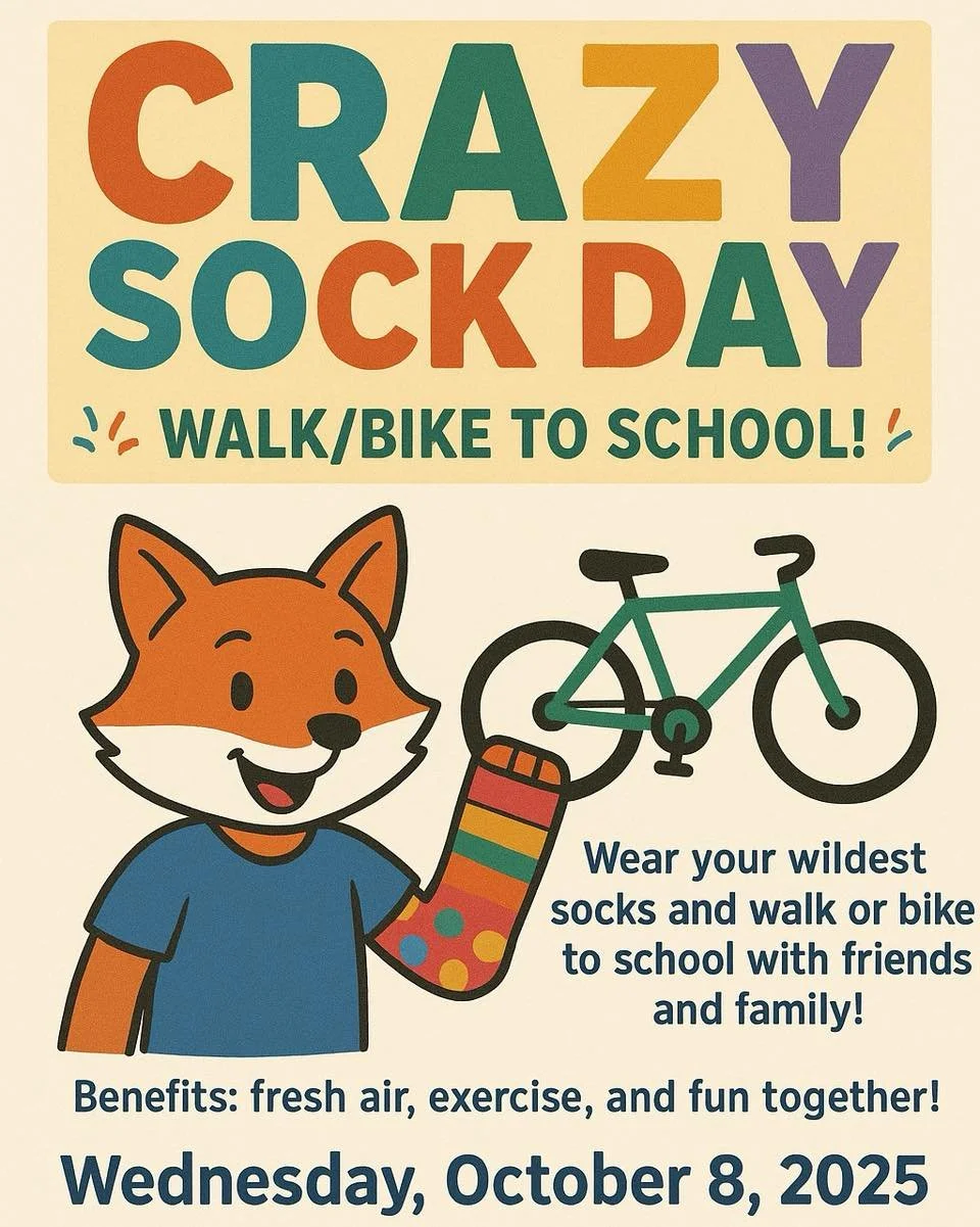🗓️ Mark those calendars for walk or bike to School day! 🚲

Wednesday, October 8th 2025! 

🧦 don&rsquo;t forget to wear some crazy socks too!