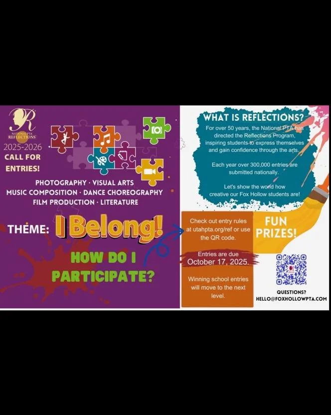 ▪️Unleash your creativity and join us after school in the gym to learn all about Reflections. 
▪️Students will learn about the different categories they can enter, how to submit it online and we will give them time to brainstorm this year's theme &qu