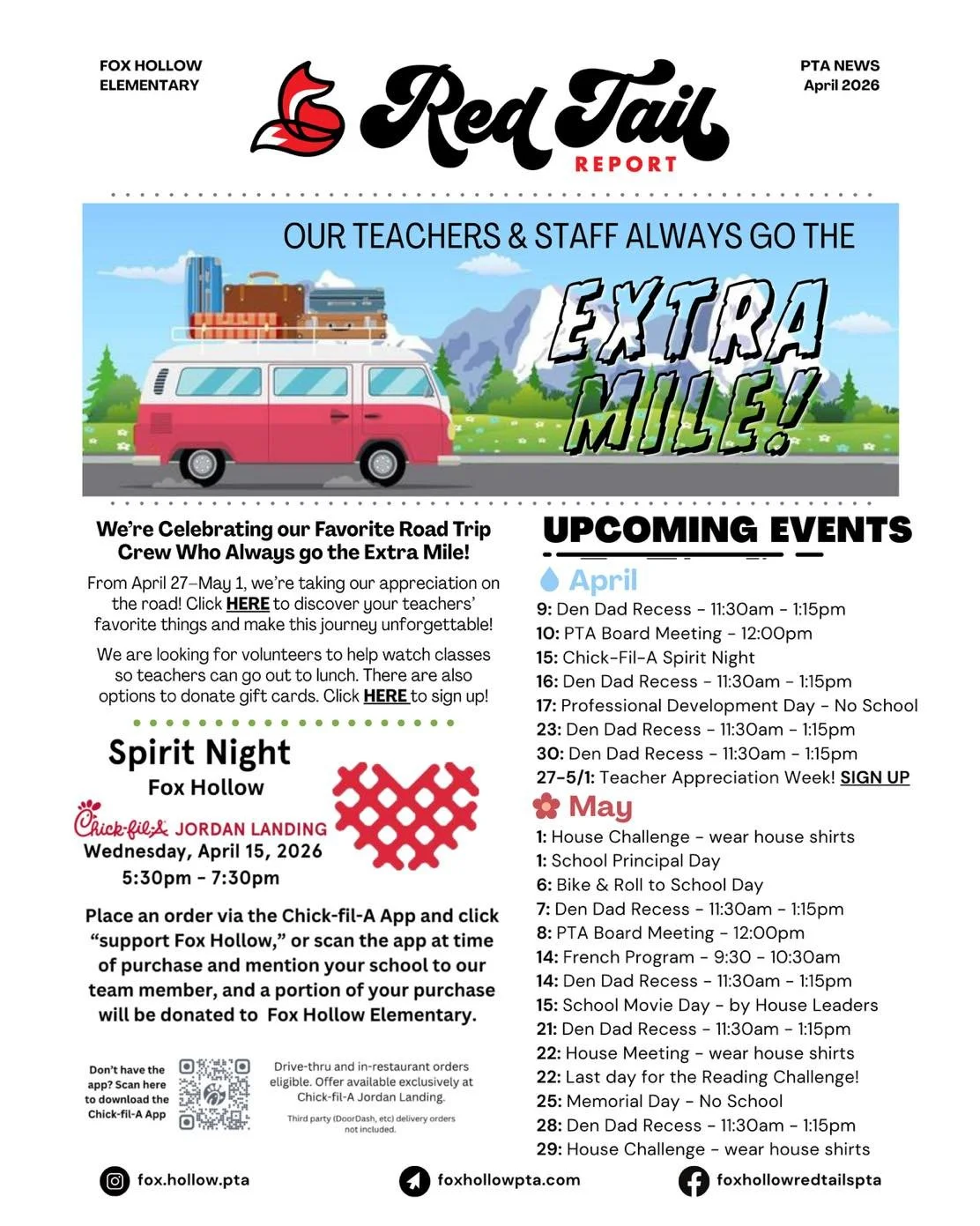 Here is our April 🌸 newsletter! 

If you would like to volunteer you can sign up at https://www.foxhollowpta.com/teachers-favorites and https://m.signupgenius.com/#!/showSignUp/70A0B48ACA72AA5FD0-63395756-staffteacher/76508170