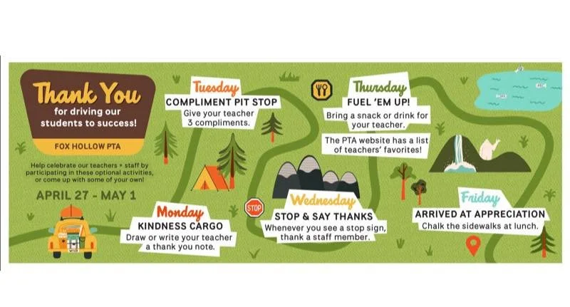 It&rsquo;s Teacher Appreciation Week! 🎉 

Here are some ways you can help celebrate our amazing Teachers &amp; Staff throughout the week. 🫶🏼