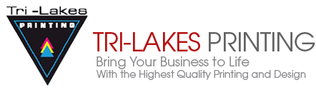 Logo for Tri-Lakes Printing with text and a triangle graphic