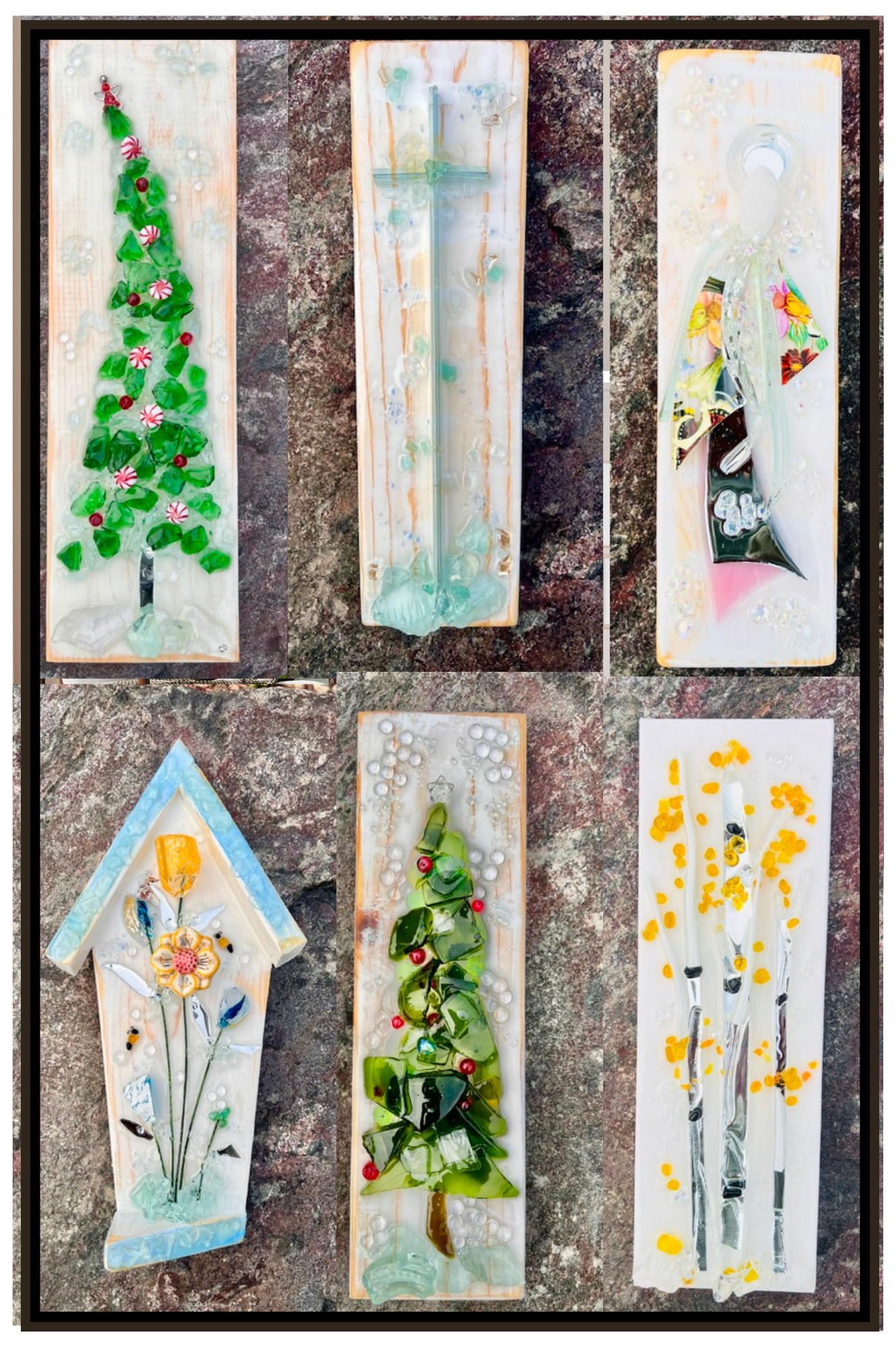 A collection of colorful aprons hanging on a wall, each with various floral and patterned designs.