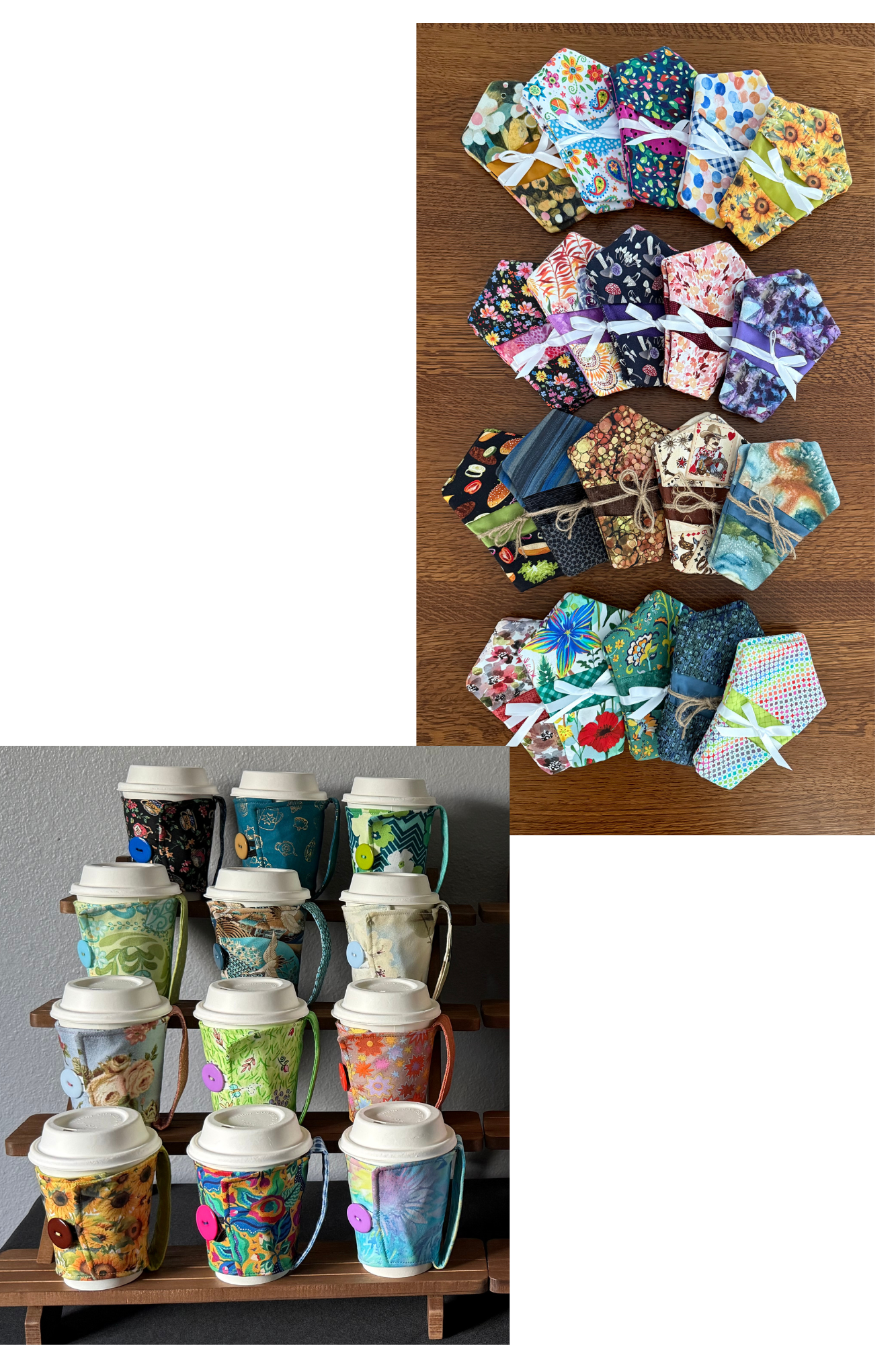 Fabric coffee cup sleeves and magnetic potholders