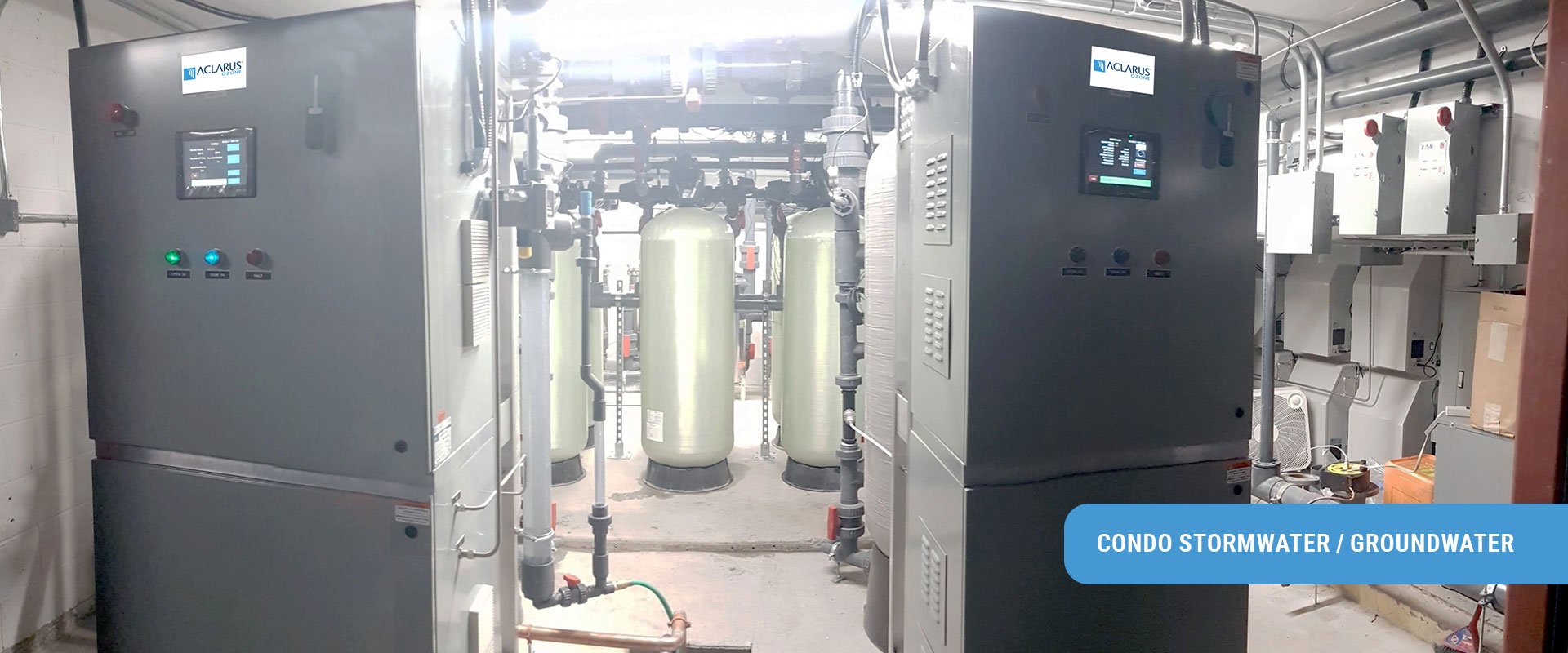 Aclarus Ozone Groundwater Treatment Systems, Building groundwater treatment systems, stormwater treatment systems, foundation drainage treatment systems, Aclarus ozone building water treatment systems.