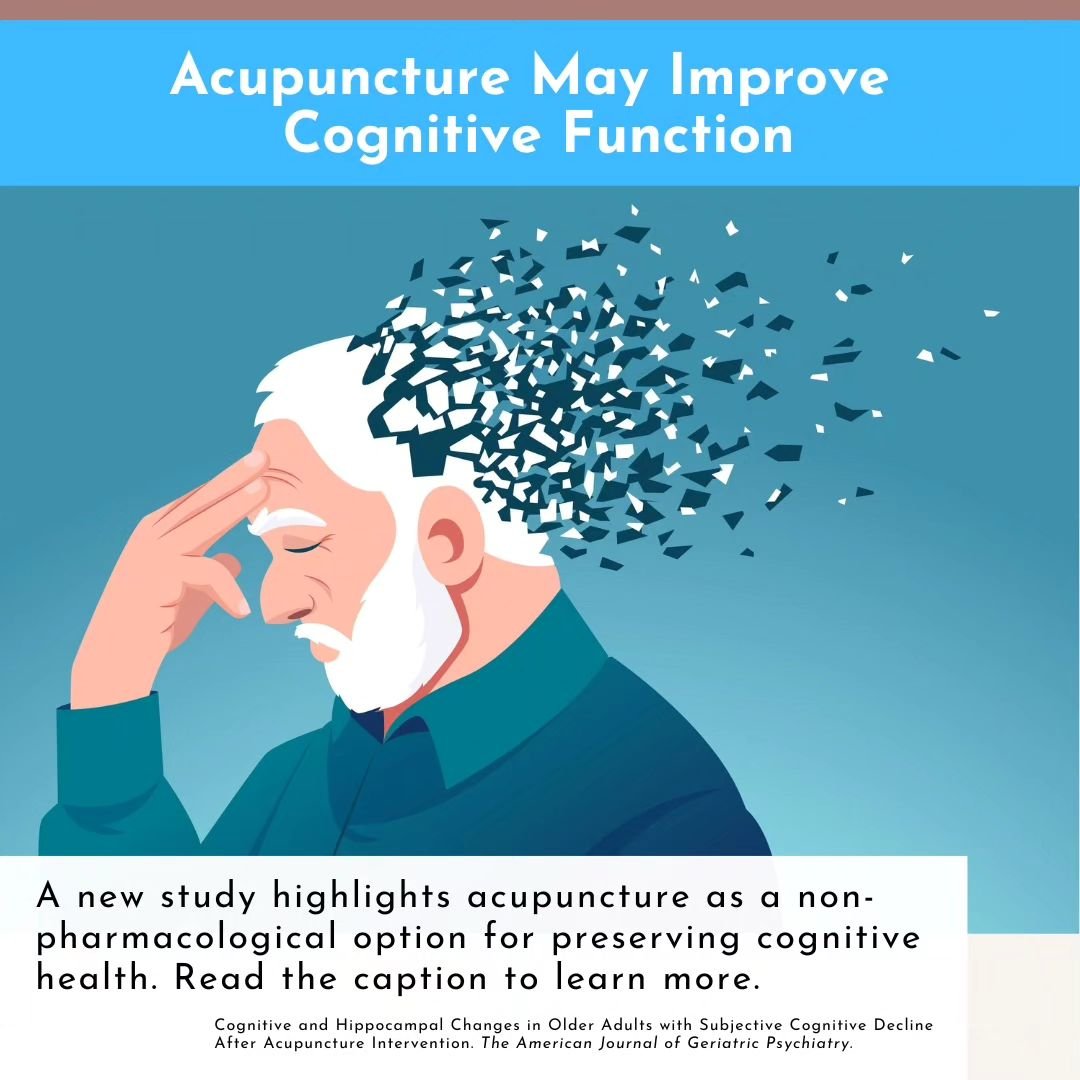 Stay mentally sharp with acupuncture.💡 New research shows acupuncture may enhance brain structure and function in people with subjective cognitive decline, a possible precursor to dementia. This could translate to real-world benefits like improved m