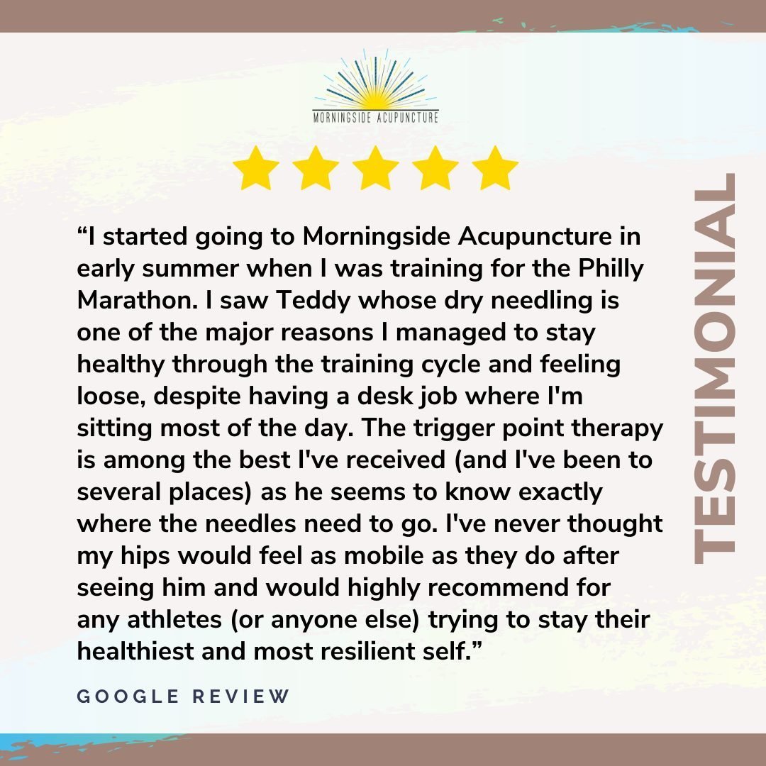 We're so grateful for your amazing feedback on Morningside Acupuncture! 🌟 Your story about preparing for the Philly Marathon and how my dry needling kept you healthy is inspiring. ⁠
⁠
Thanks for recommending us to other athletes and those seeking he