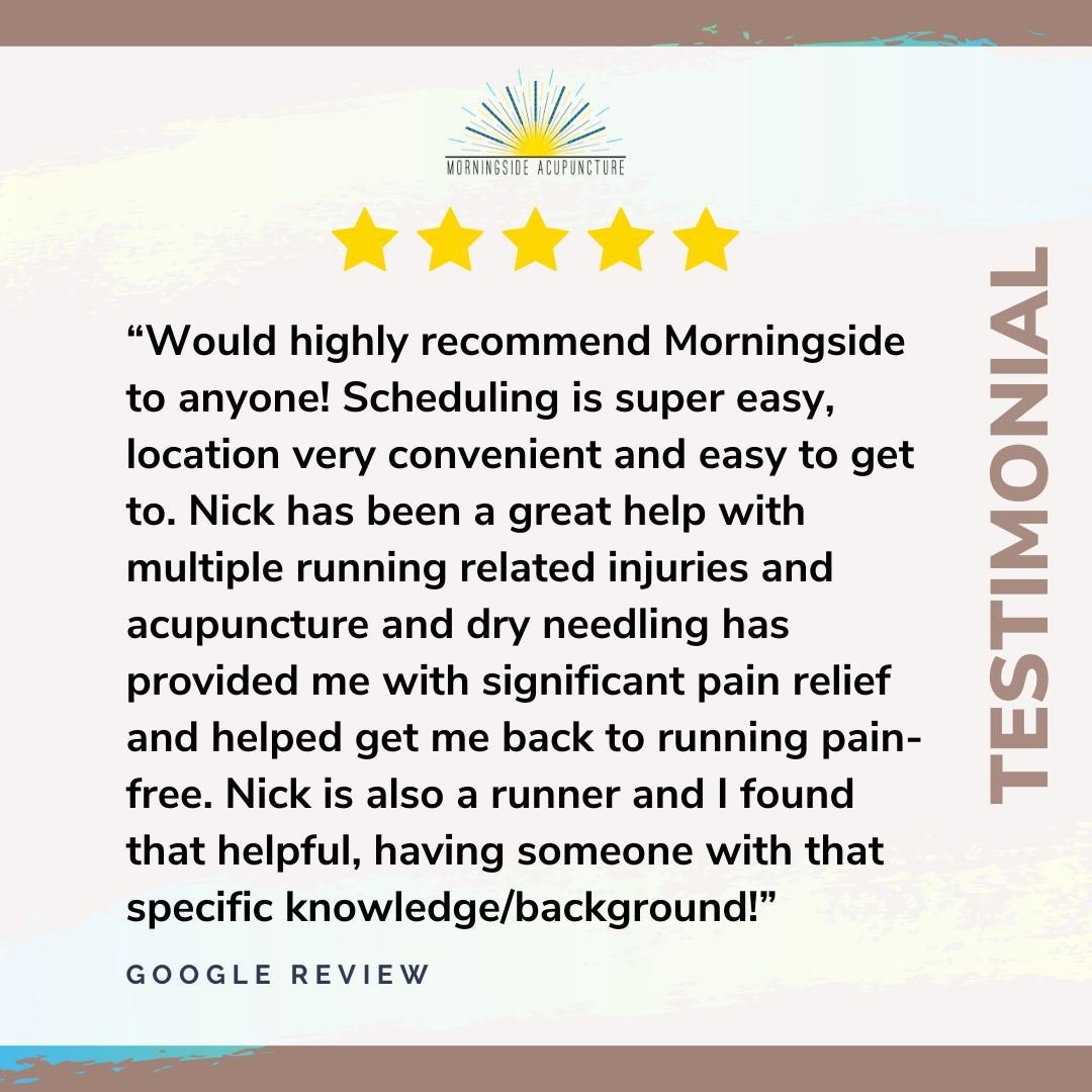 🌟 Thank you for the positive feedback on Morningside Acupuncture's easy scheduling, accessible location, and Nick's effective acupuncture and dry needling treatments! We're thrilled to hear about your pain relief. ⁠
⁠
Your recommendation means a lot